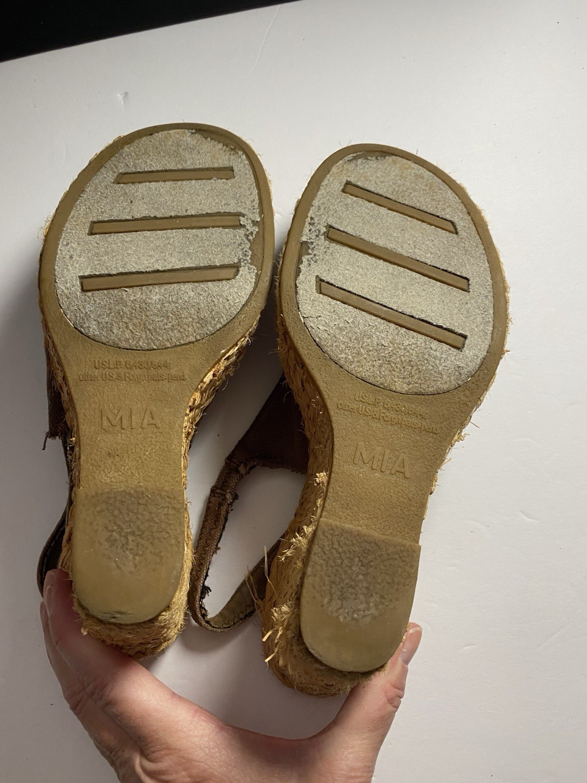 MIA Women’s Brown Canvas Slingback Espadrille Wedge Slip-On Sandals Flower 6.5