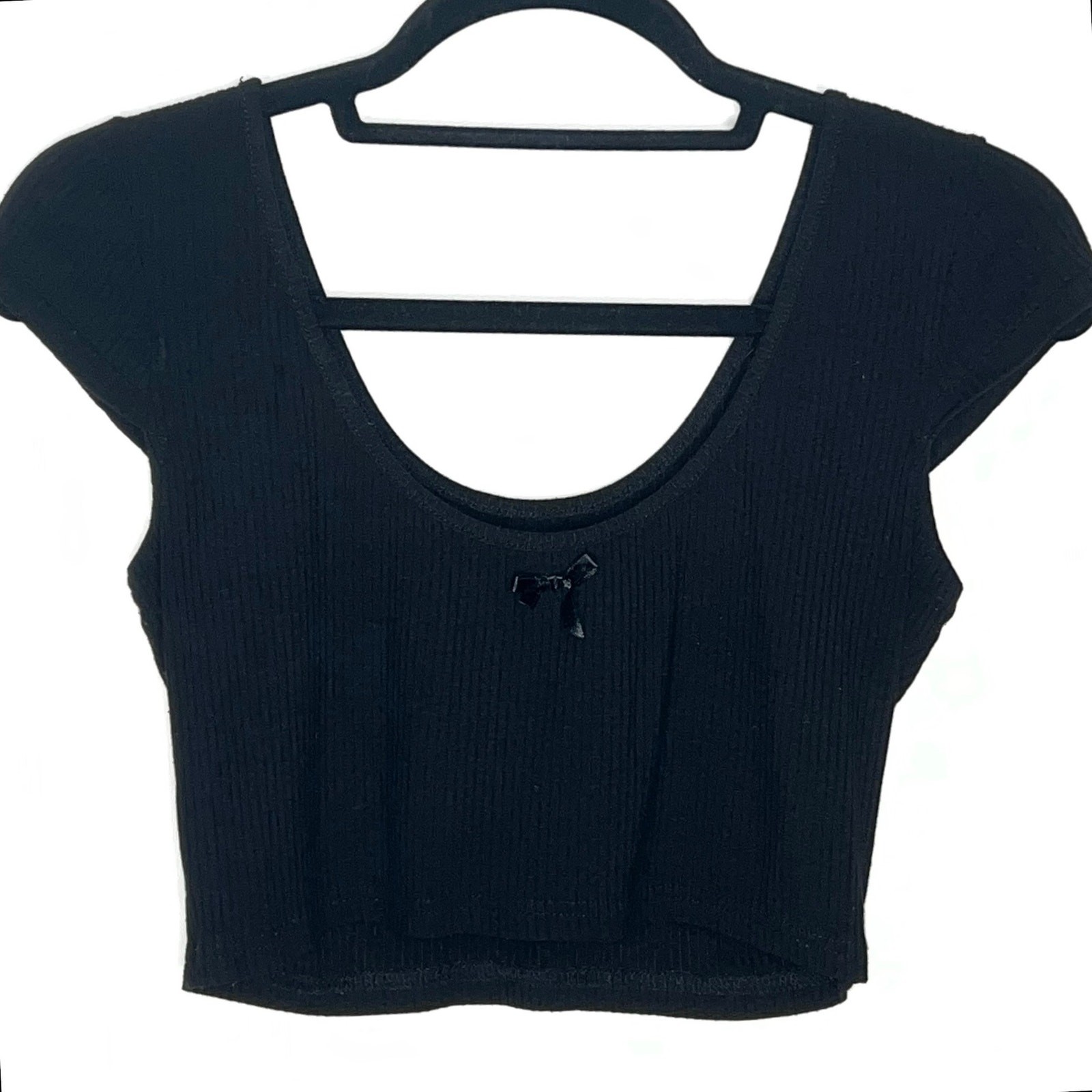 Honey Punch Womens Ribbed Scoop Neck Crop Top Short Sleeve Basic Shirt Black S