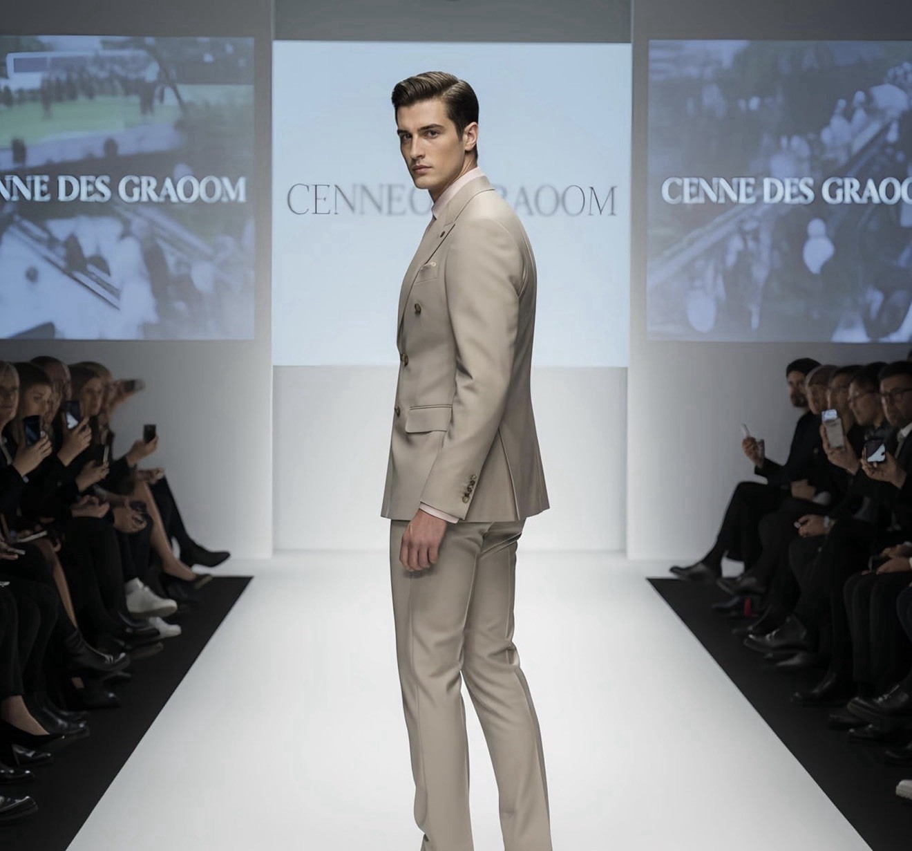 Cennes Des Graoom Indochino Slim Fit Double Breasted Taupe Suit Size 40R x 34W