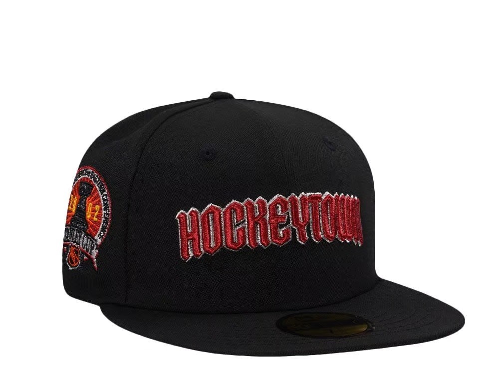 NEW ERA 59FIFTY 7 3/4 NHL DETROIT REDWINGS HOCKEYTOWN BLACK PRIME FITTED CAP HAT