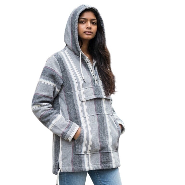 No Boundaries vintage 90’s Gray Stripe Hooded Pullover women’s Size S