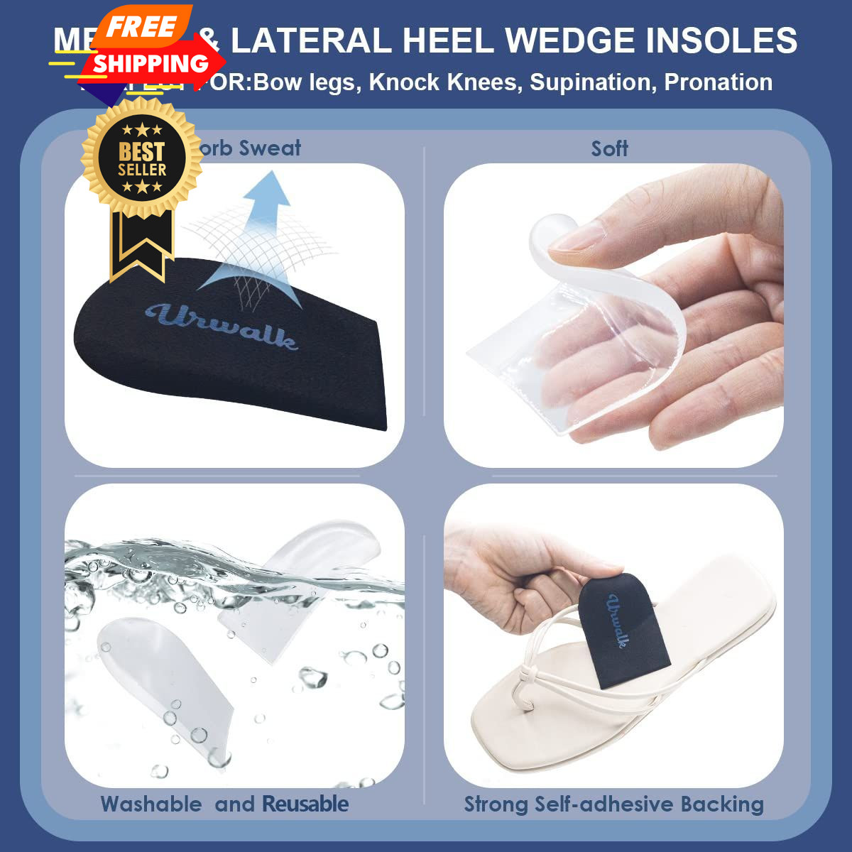 Urwalk 3 Layers Adjustable Supination & Over-Pronation Large, Black – 3 Pairs