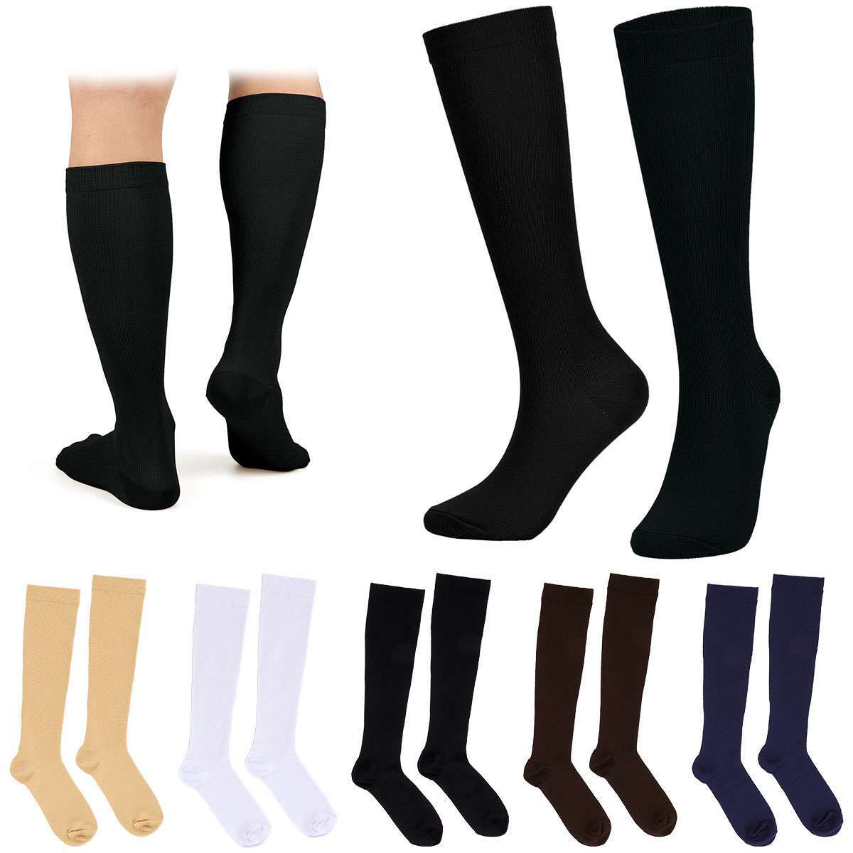 2/5 Pairs Copper Compression Socks 20-30mmHg Graduated Support Mens Womens S-XXL