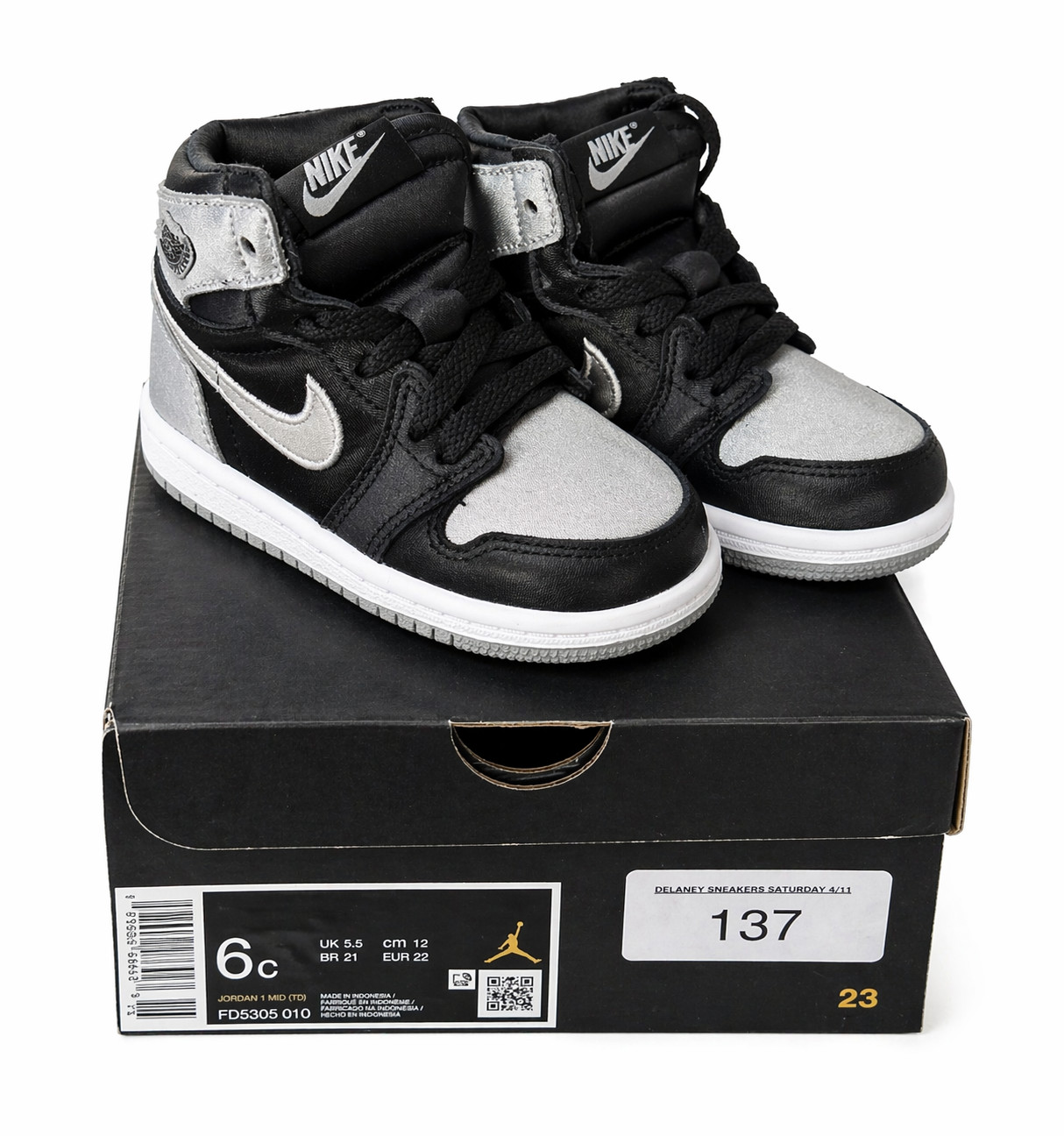Nike Air Jordan 1 Retro High OG TD Black Grey White FD5305-010 Toddler Size 6C N