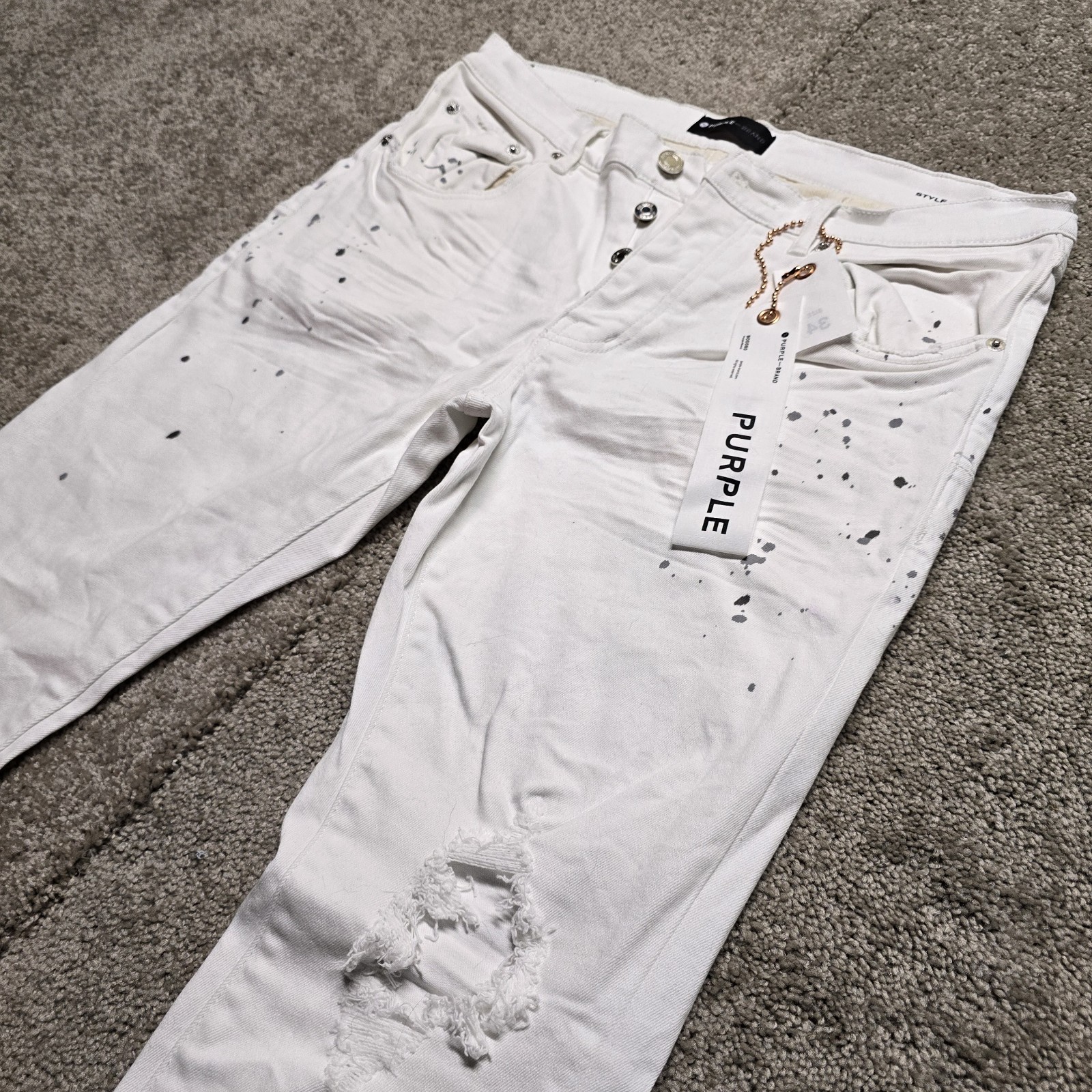 Purple Brand P001 Slim Fit Jeans Mens 34×34 White Paint Splatter Distressed