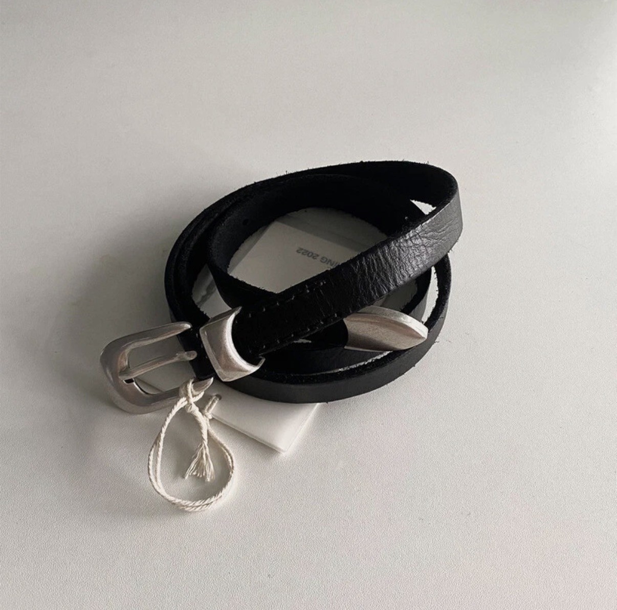 Belt Our Legacy Natural Texture Full-grain Leather Silver Buckle Belt Unisex