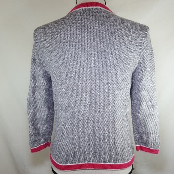 HALOGEN Gray White Pink Button-Up Sweater 3/4 Sleeve Office Church, Medium