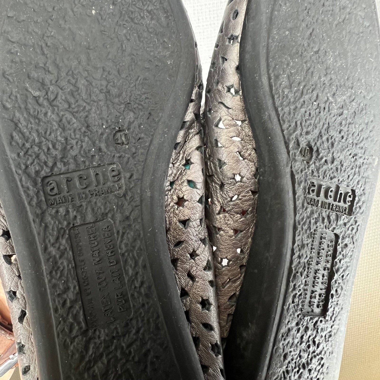 Arche Laius Metallic Pewter Leather Laser Cut Ballet Flats France Womens 40