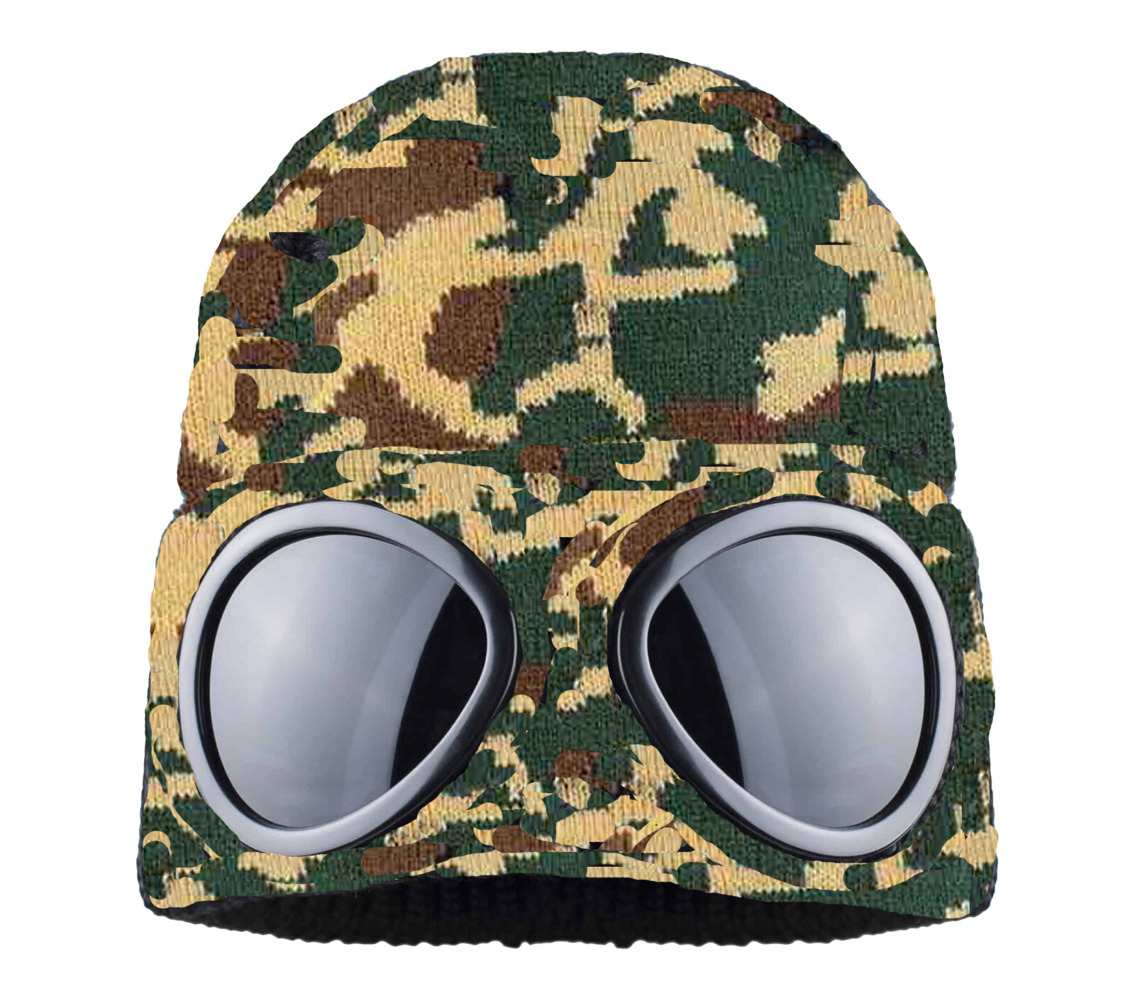 Goggle Beanie Hat – unisex, one size fits most, Green Camo