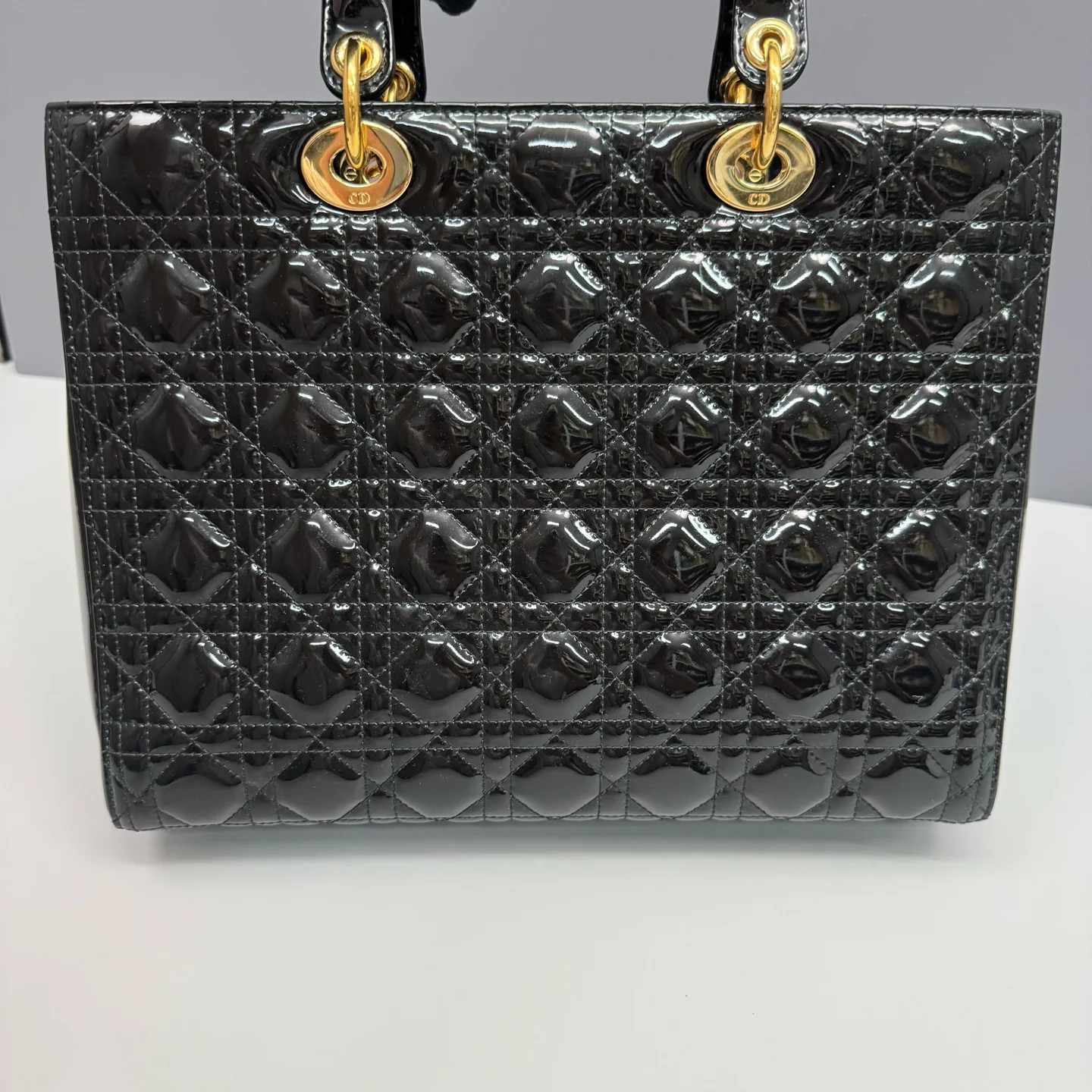 Dior Large Lady Dior Black Patent Calfskin (zs060526a5r)