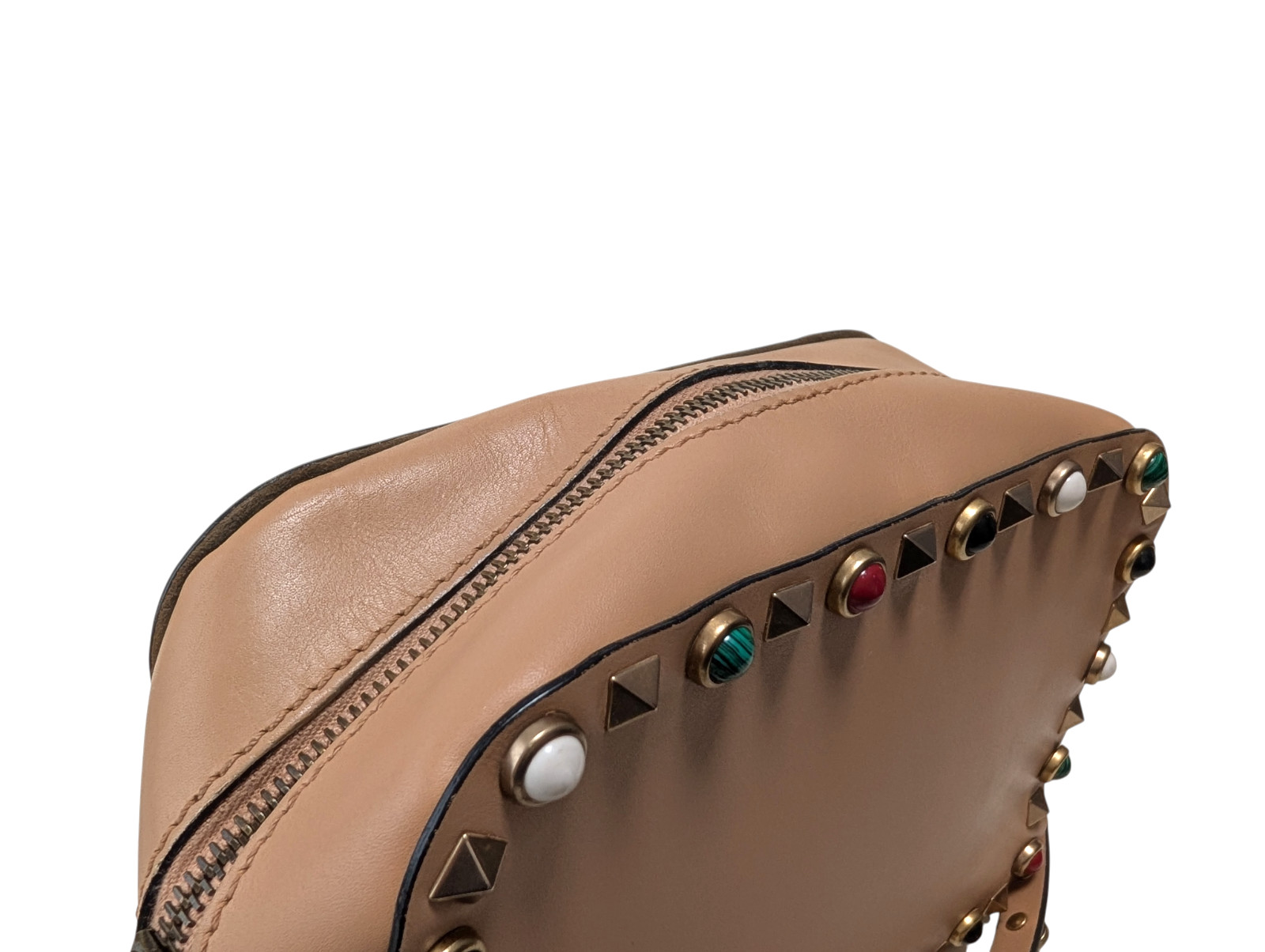 Valentino Garavani Shoulder Bag Purse Rock Studs Leather Beige