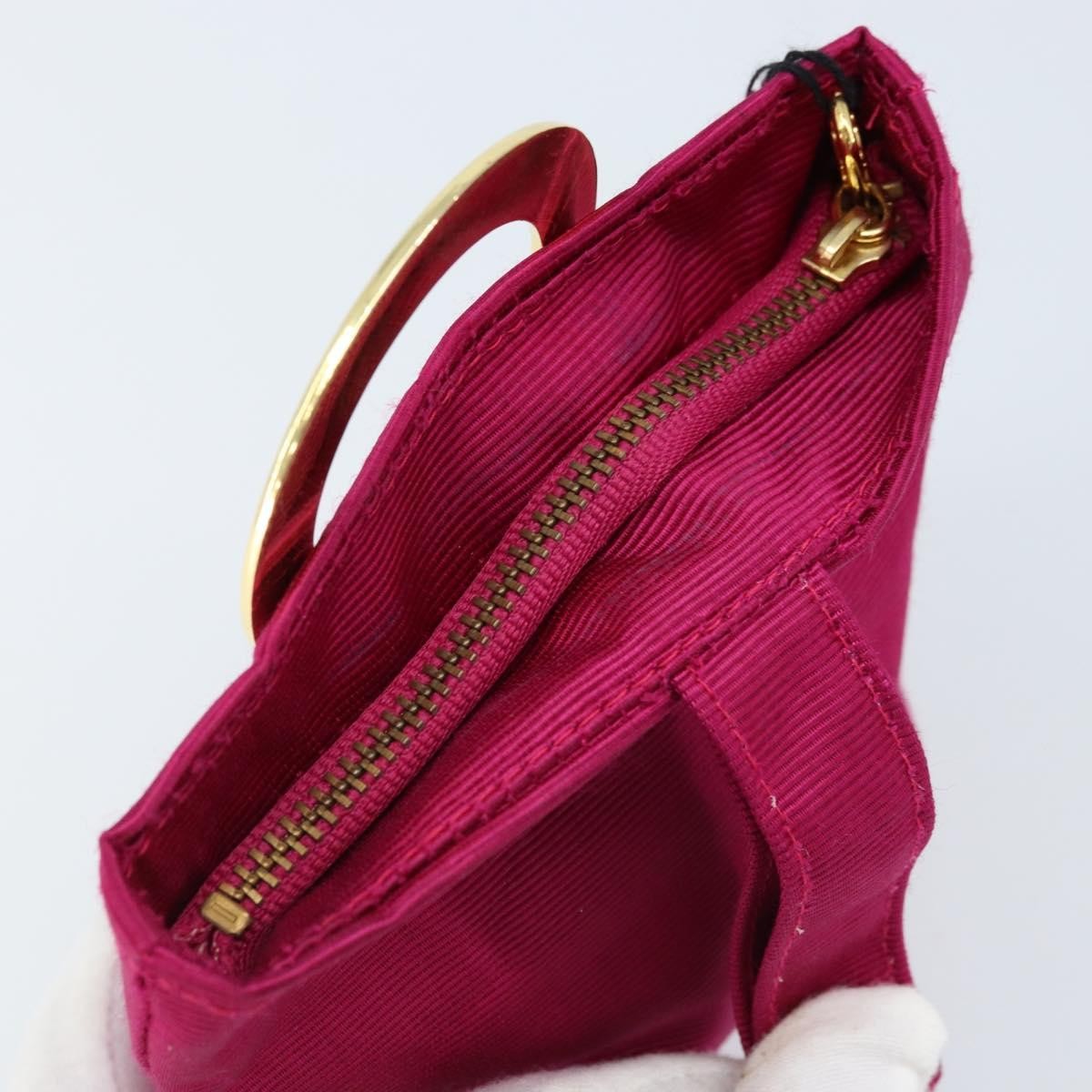CELINE Circle Pouch Canvas Pink Gold Auth LNZ130
