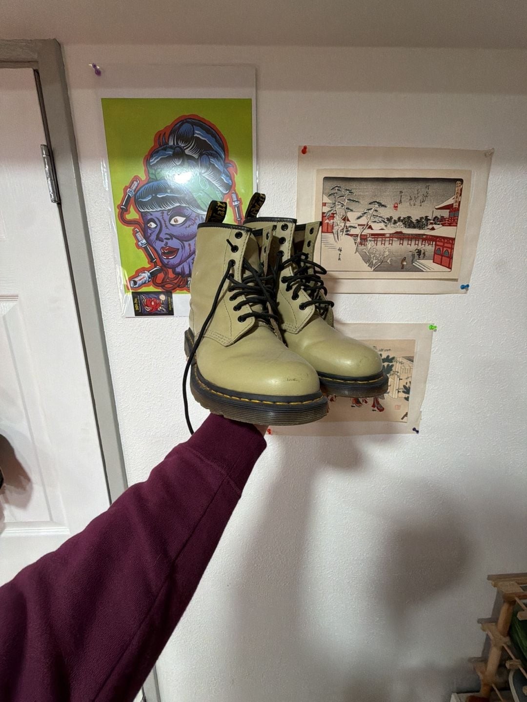 Dr. Martens 1460 Smooth Leather Lace-Up Boots in Pale Olive