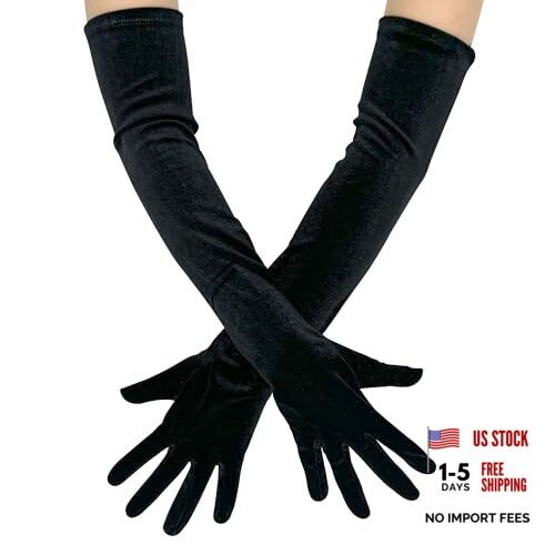 21.6″ Velour Opera Gloves for Women – 1920s Vintage Long Evening Black
