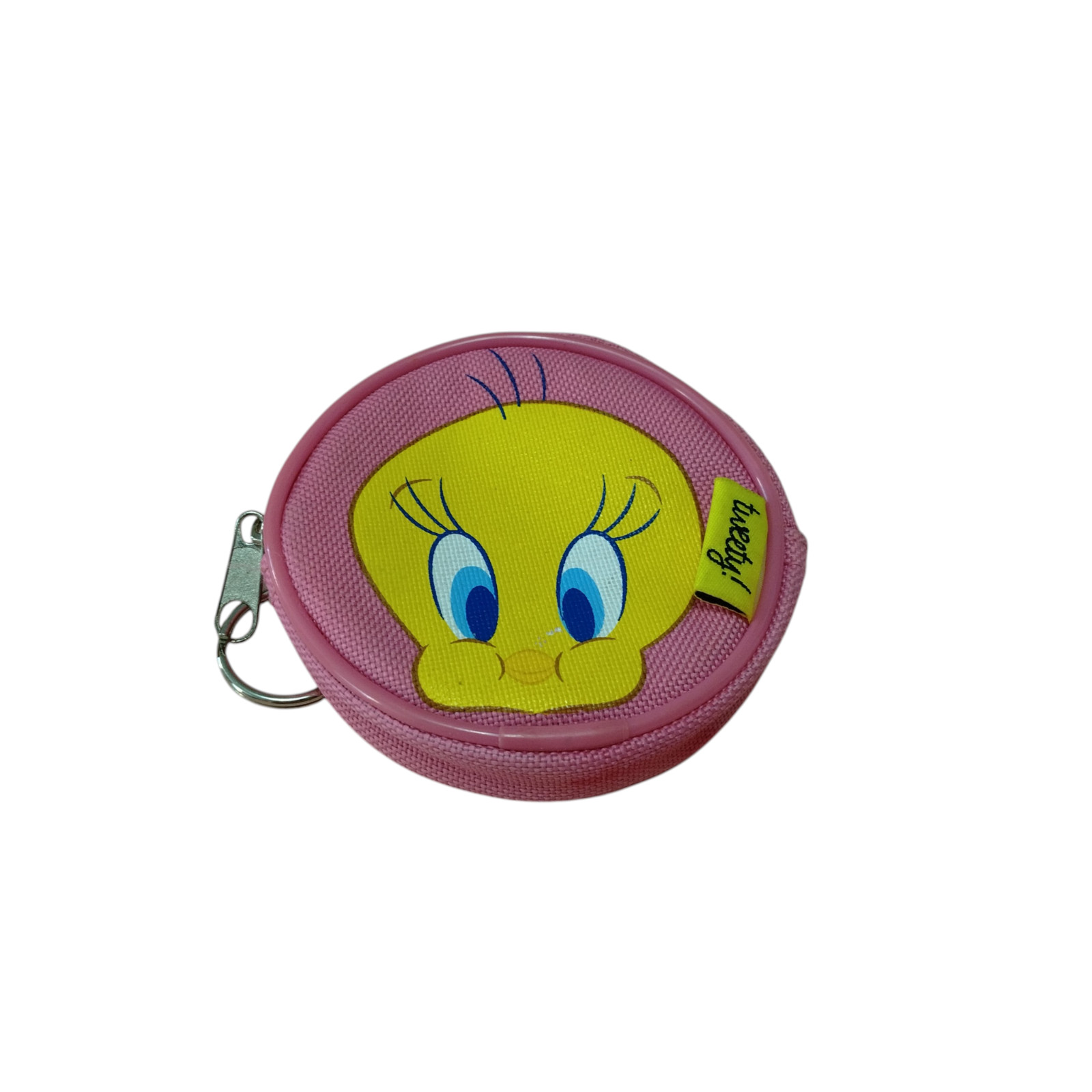 Warner Bros Tweety Bird Round Change Coin Purse Pink Zip Around Cartoon Novelty