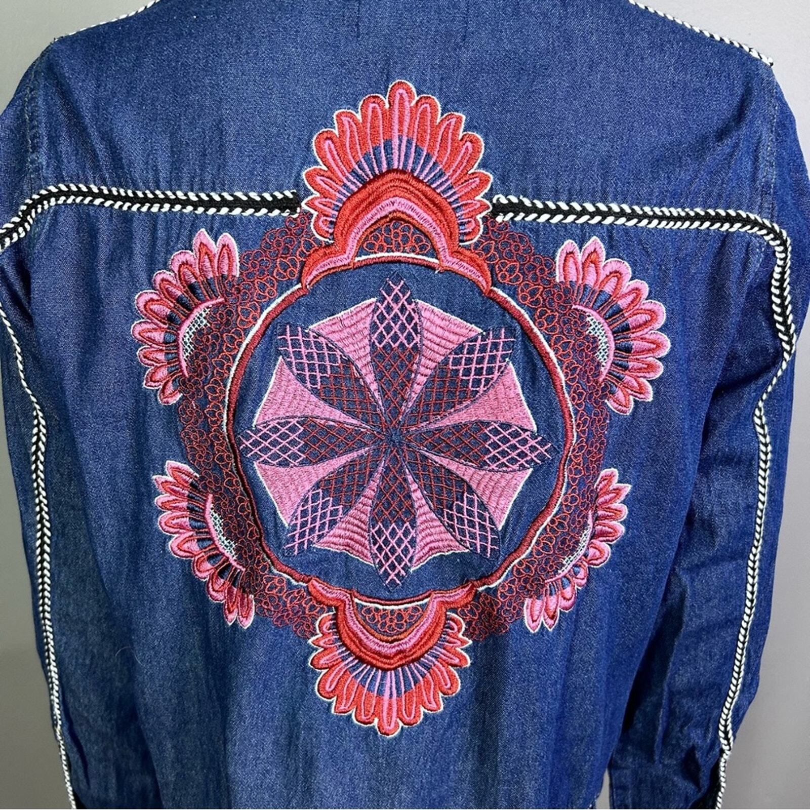 Curations denim jacket medium NWT embroidery Southwestern boho colorfull Mandala