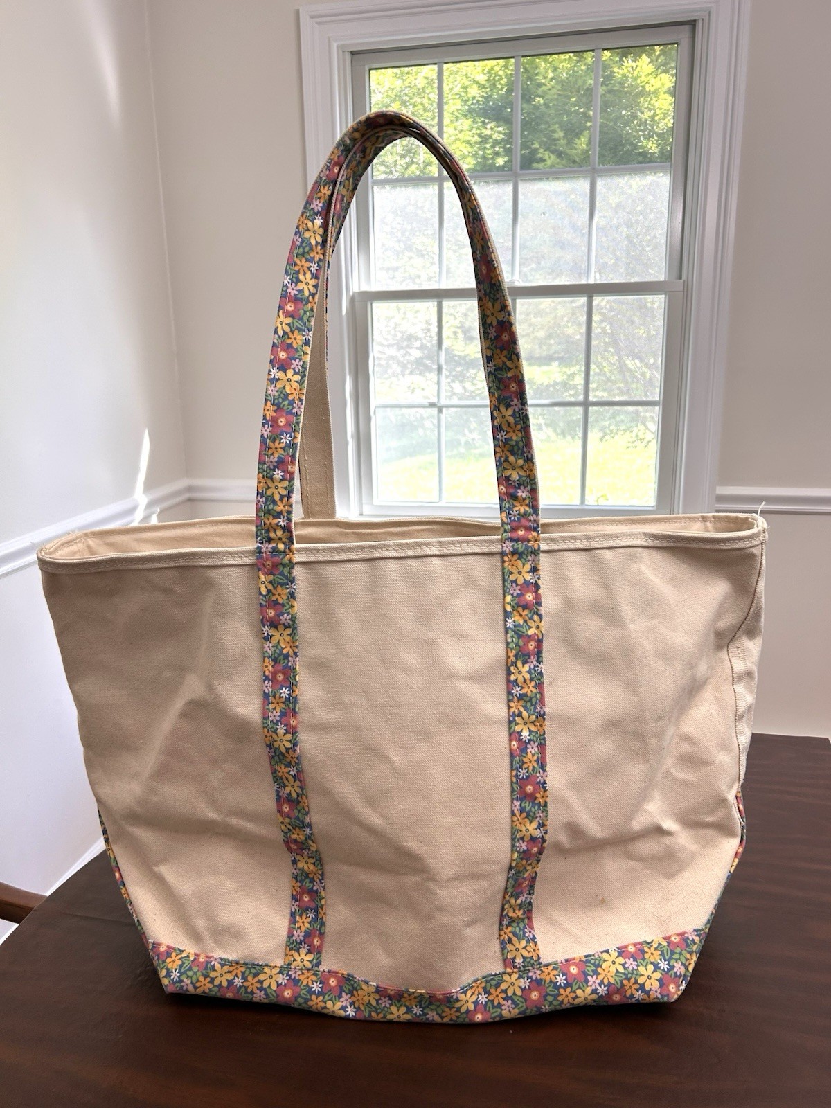 Canvas Large Tote With Floral & Mom Accents