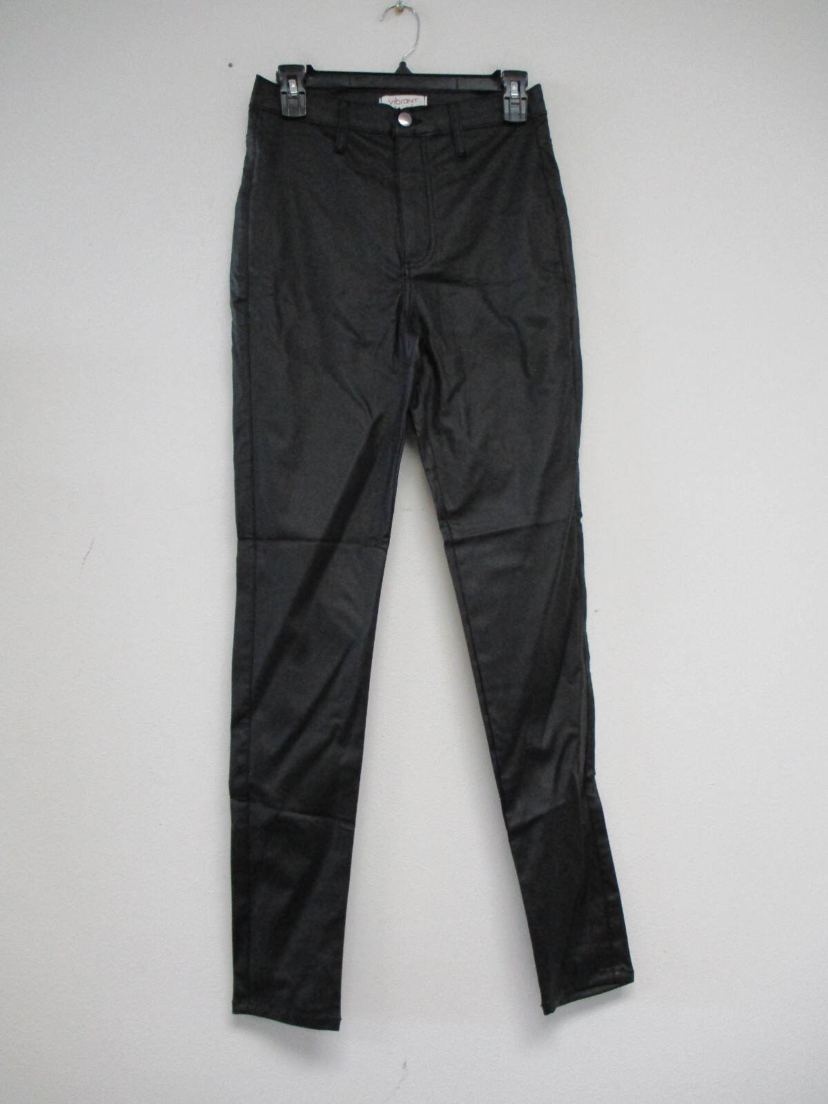 VIBRANT MIU SKINNY JEANS WOMEN 11 BLACK SOLID FAUX LEATHER NYLON 29×29 P1609