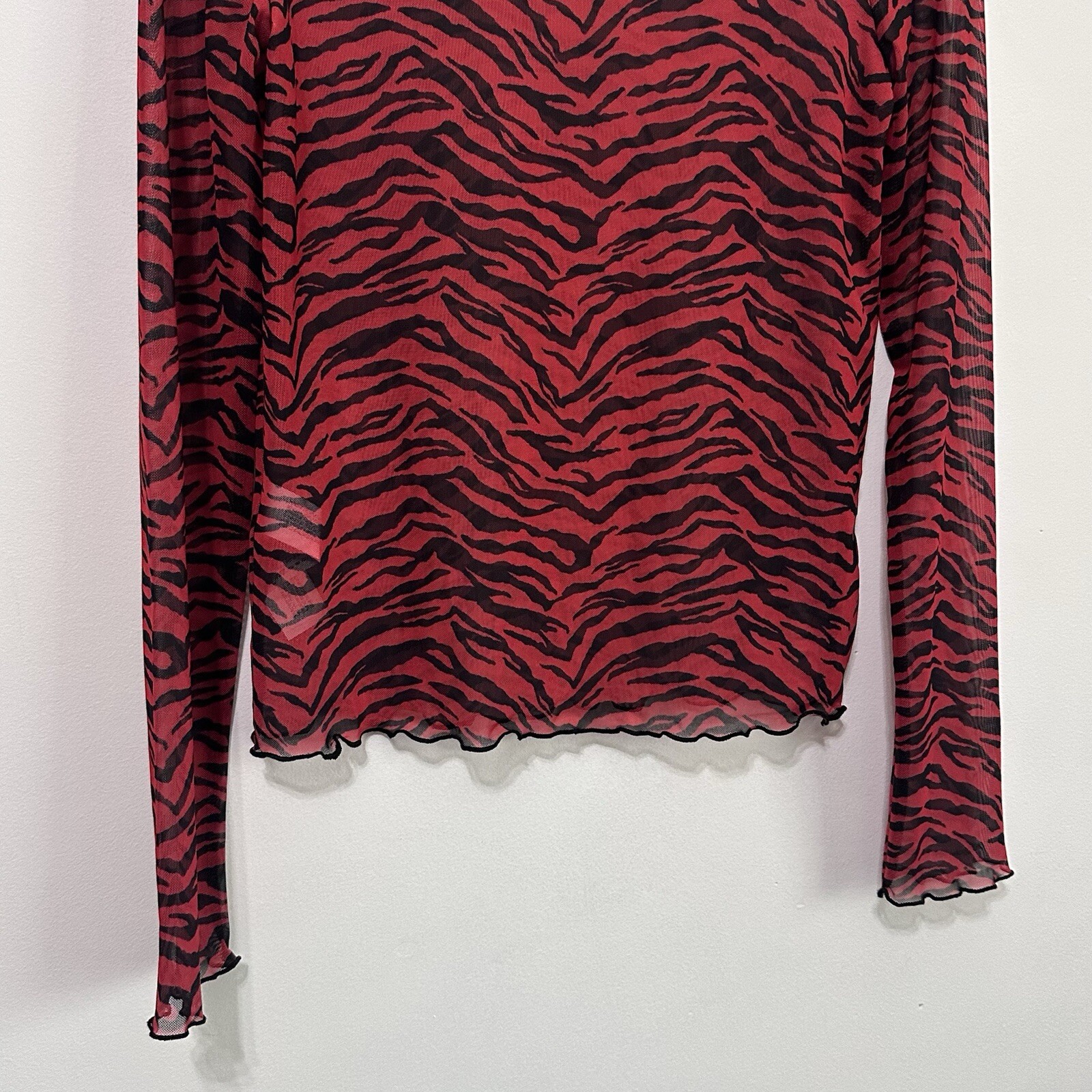 Zara Sheer Red Zebra Top Shirt S Long Sleeve Shirt Cocktail Club Party Concert