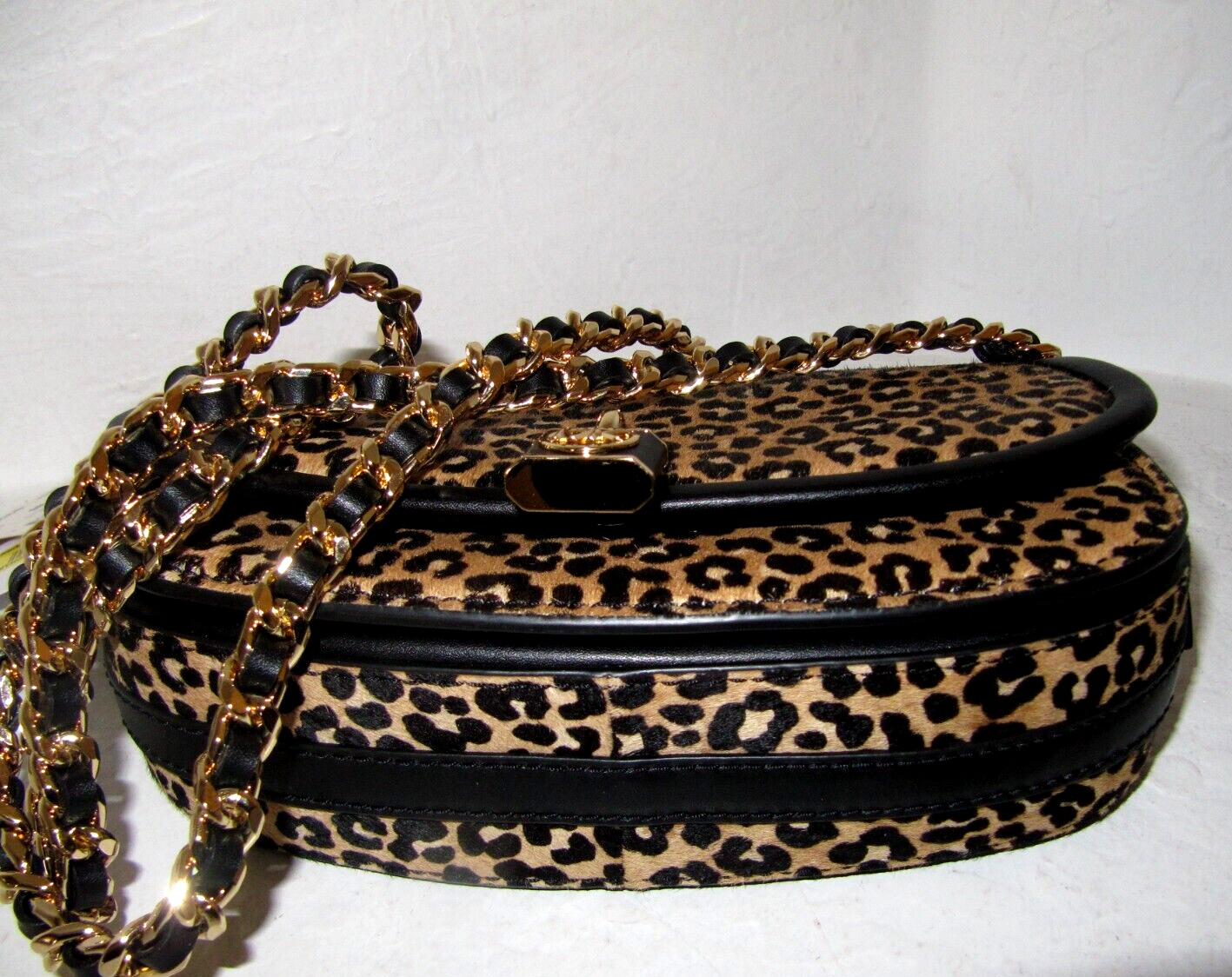 Michael Kors Mila Leopard Haircalf Small E W Chain Sling Messenger Bag NWT $328