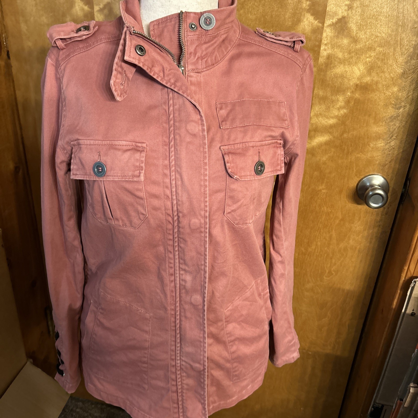 Kersh Utility Jacket Women’s M Lace Up Details Rose Snap Zipper Closure Medium