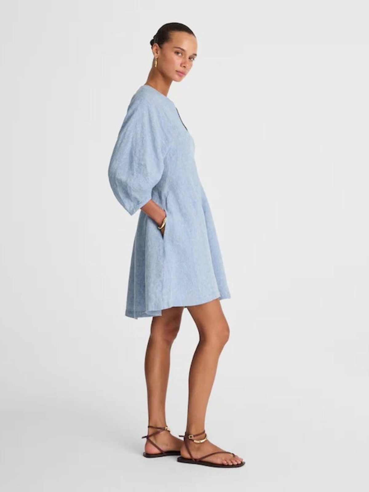 MADEWELL Splitneck Mini Dress in Sunfaded Blue – size 0