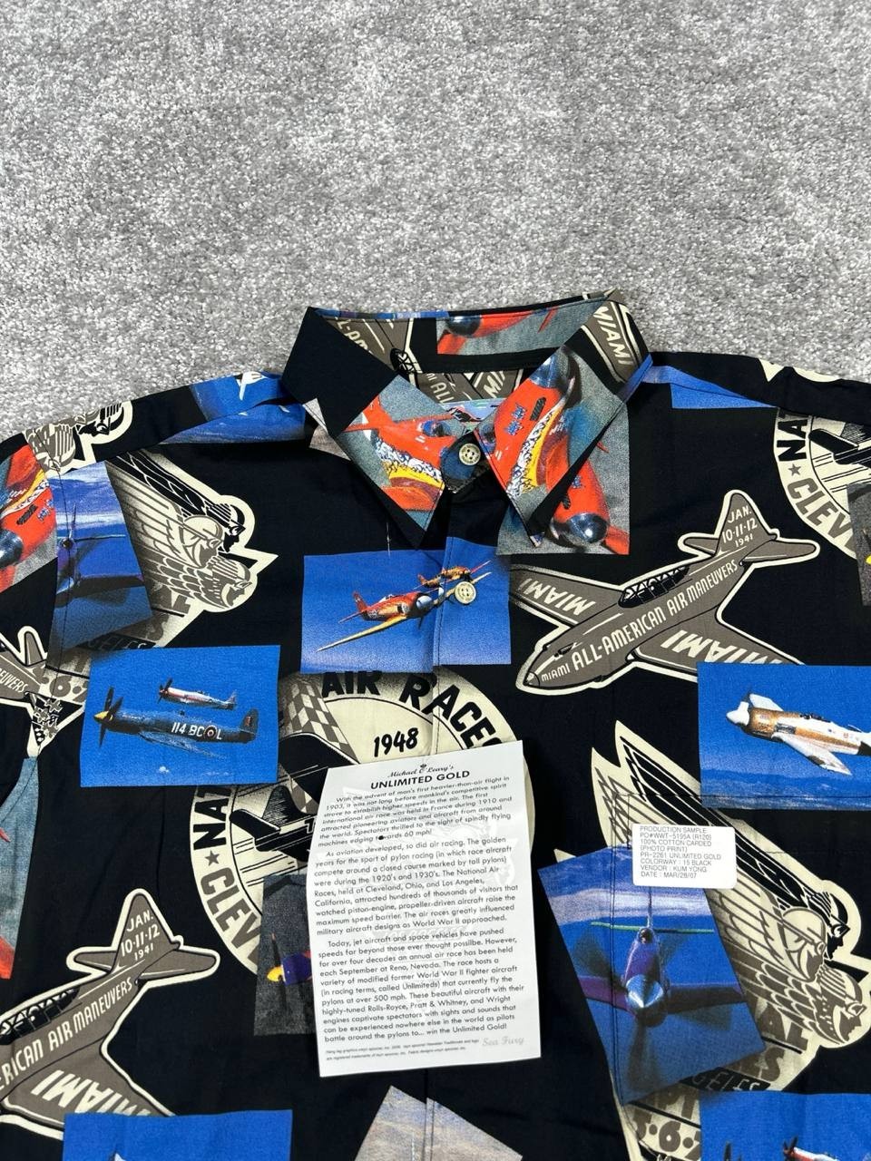 Reyn Spooner Shirt Mens Medium Black Blue Beige Airplane Cotton New