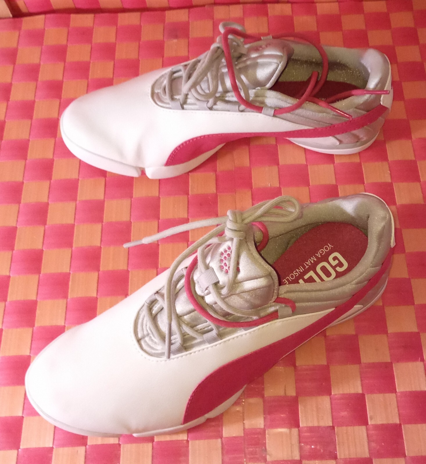 Sneakers, PUMA, White+Pink+Gray, textyle, Golf Yoga Mat Insoles, Women’s 8, preo