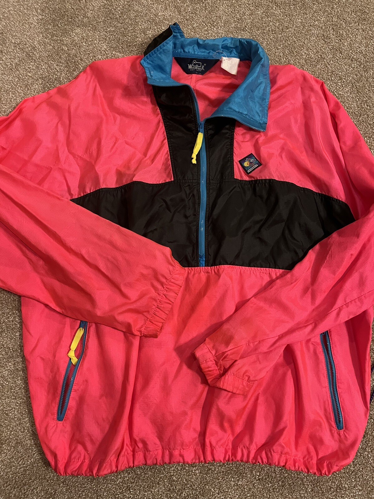 Vintage Woolrich Sigmet Gear Neon Pink Colorblock Windbreaker Jacket Men’s XL