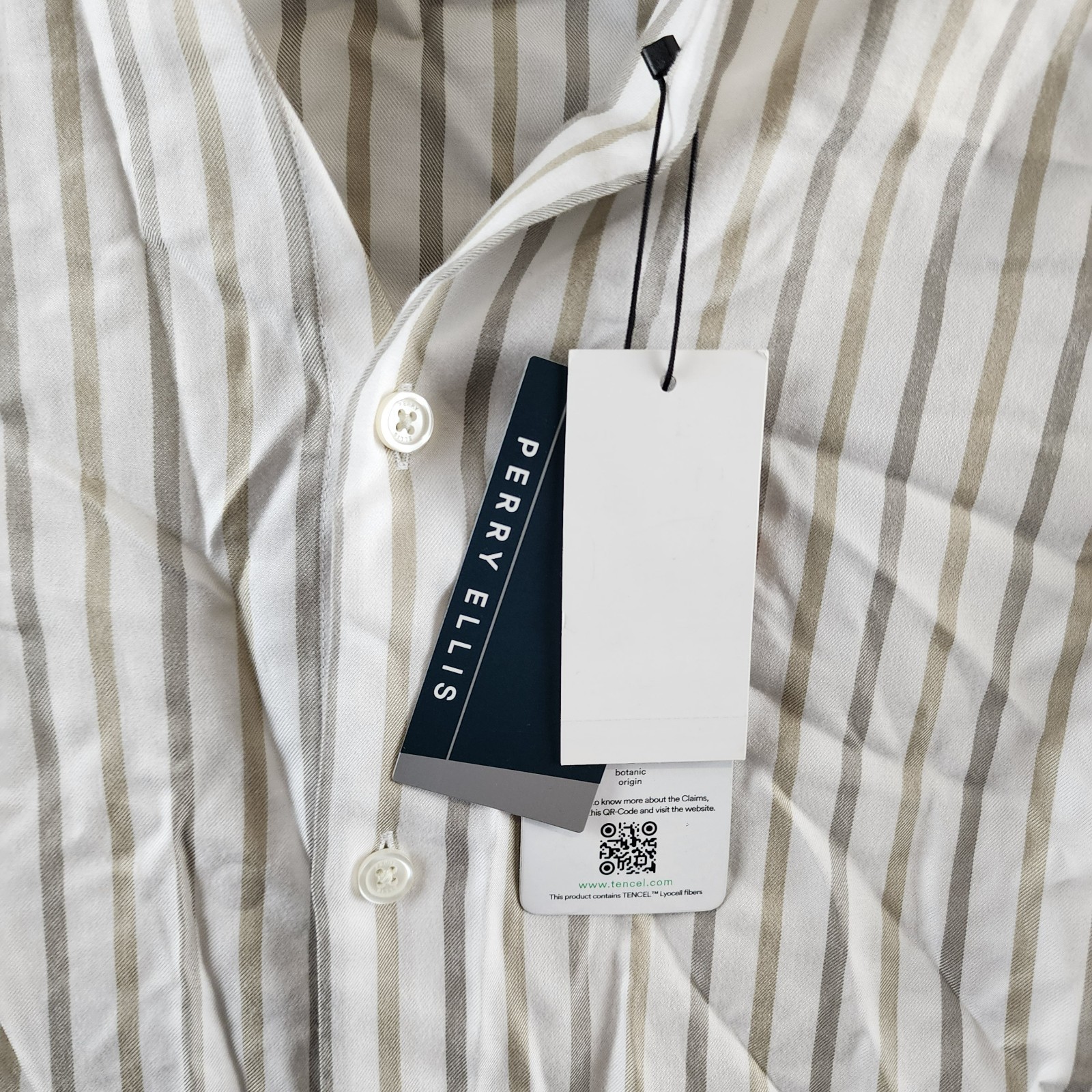 Perry Ellis Long Sleeve Button-Front Yarn Dyed Striped Shirt Men’s S White Multi