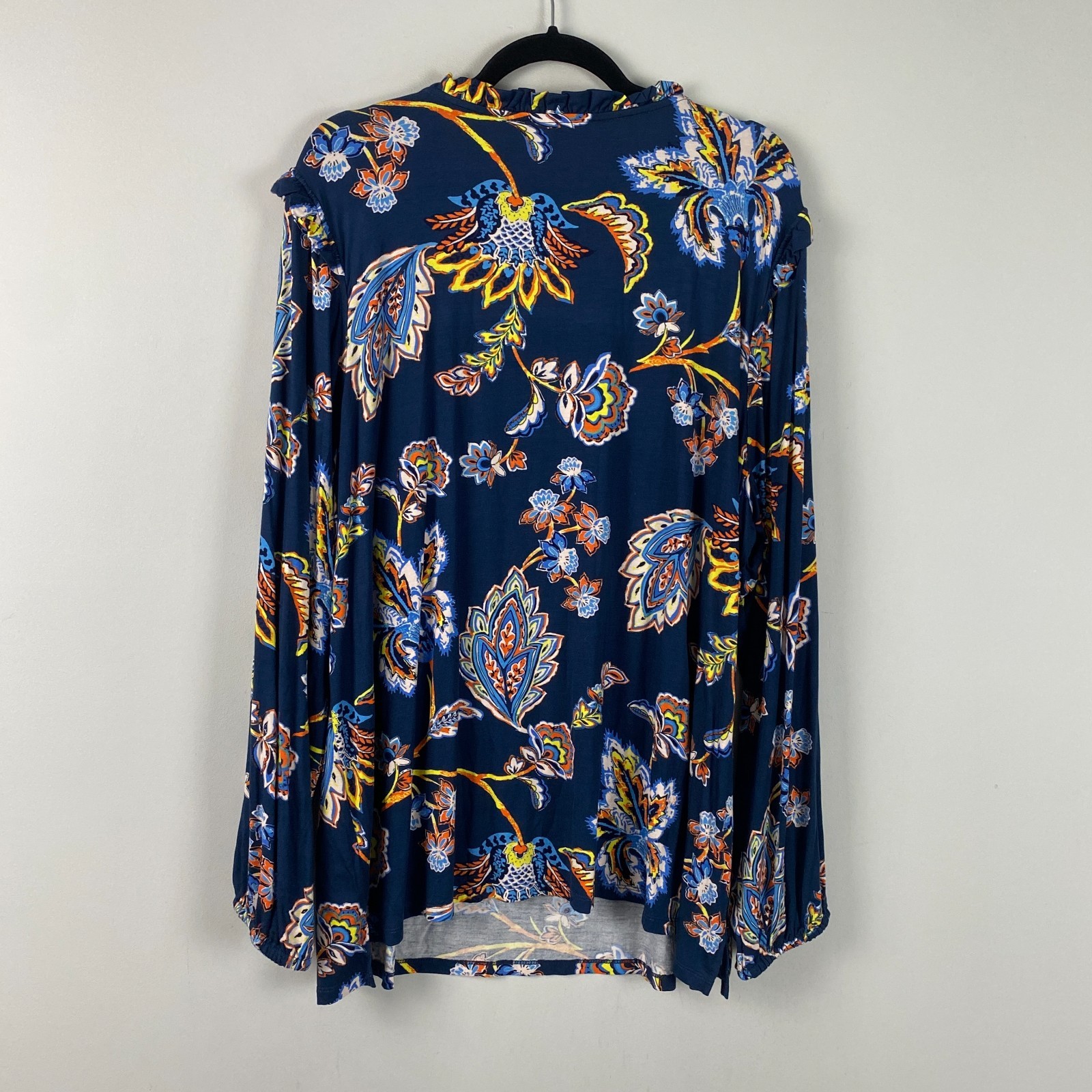 Belle by Kim Gravel Rayon Spandex Think Spring Knit Blouse Size 2X Blue Floral