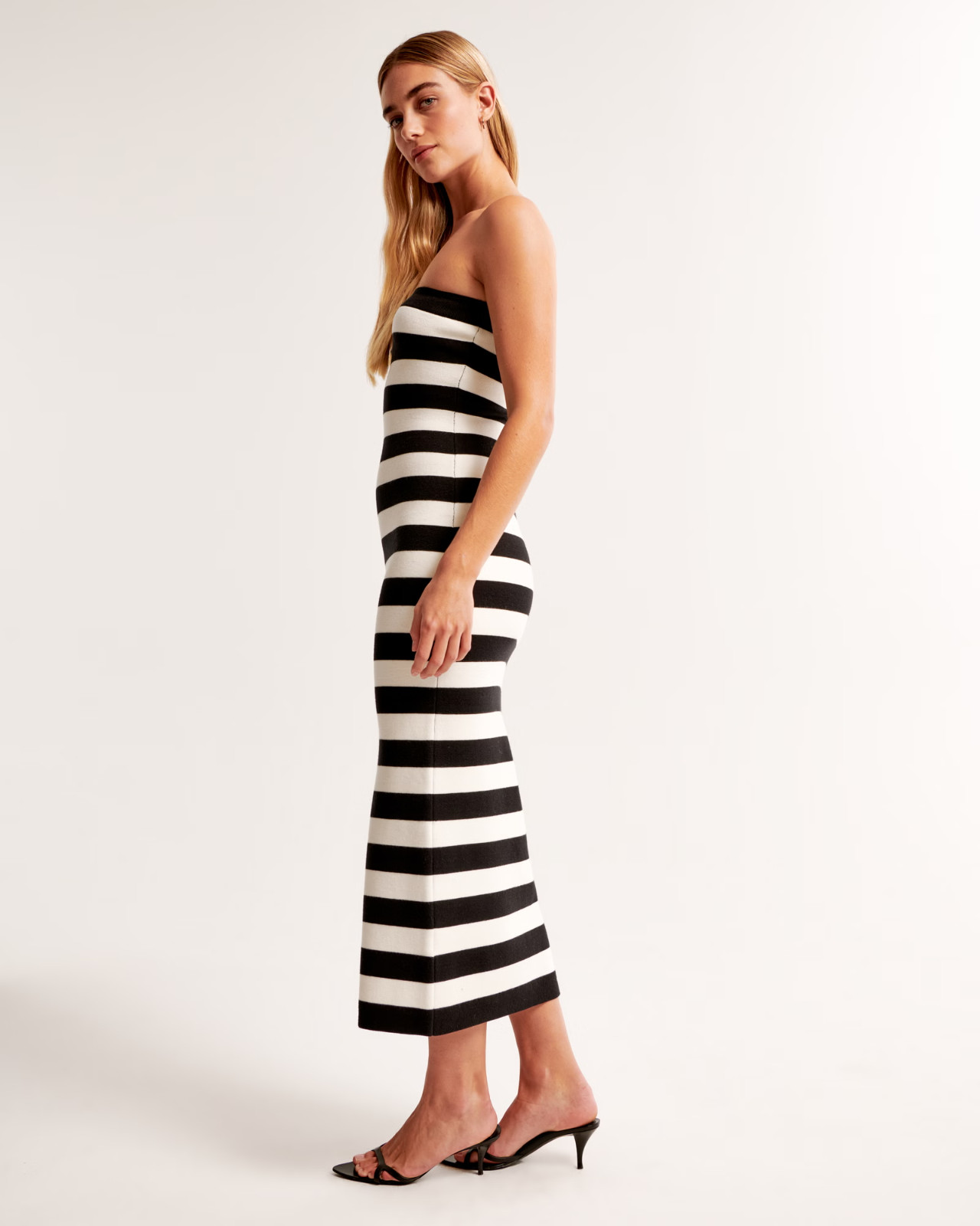 ABERCROMBIE & FITCH A&F STRIPED STRAPLESS MIDI SWEATER DRESS NWOT $100 L