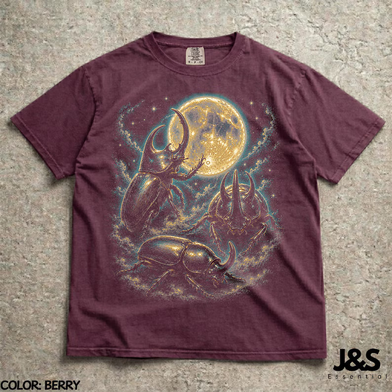 Three Rhinoceros Beetle Moon Vintage Insect Comfort Tee