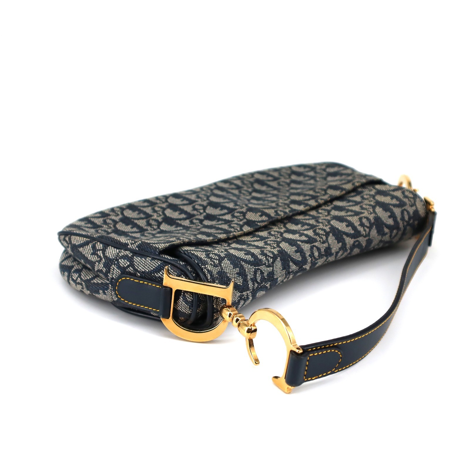 [Pre-owned] Christian Dior Trotter Double Saddle Bag Canvas Navy