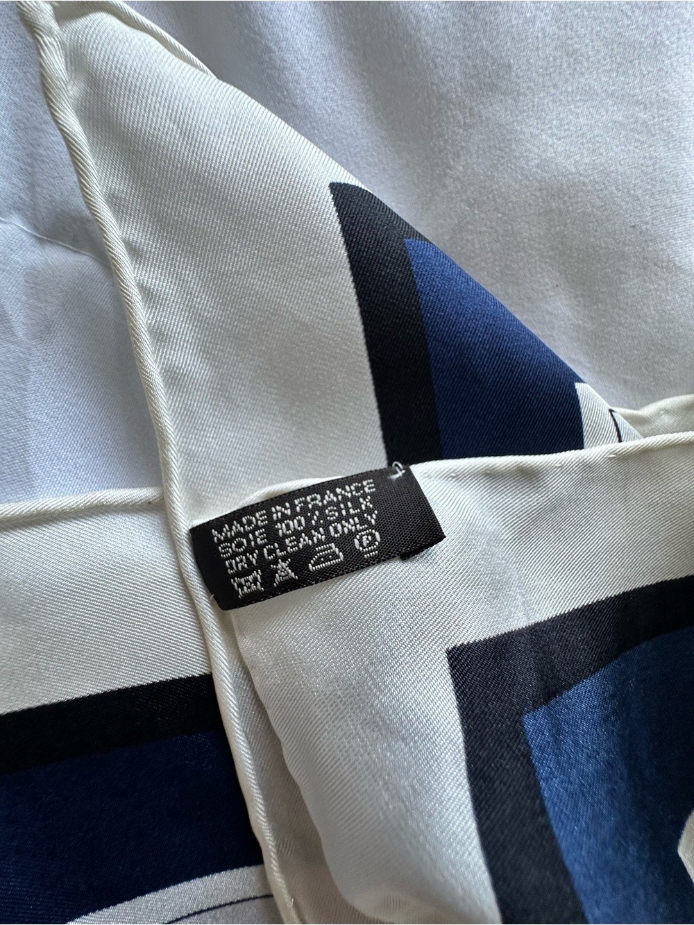 100% Silk Scarf Nautical Chain Print in Navy Light Blue Made in France