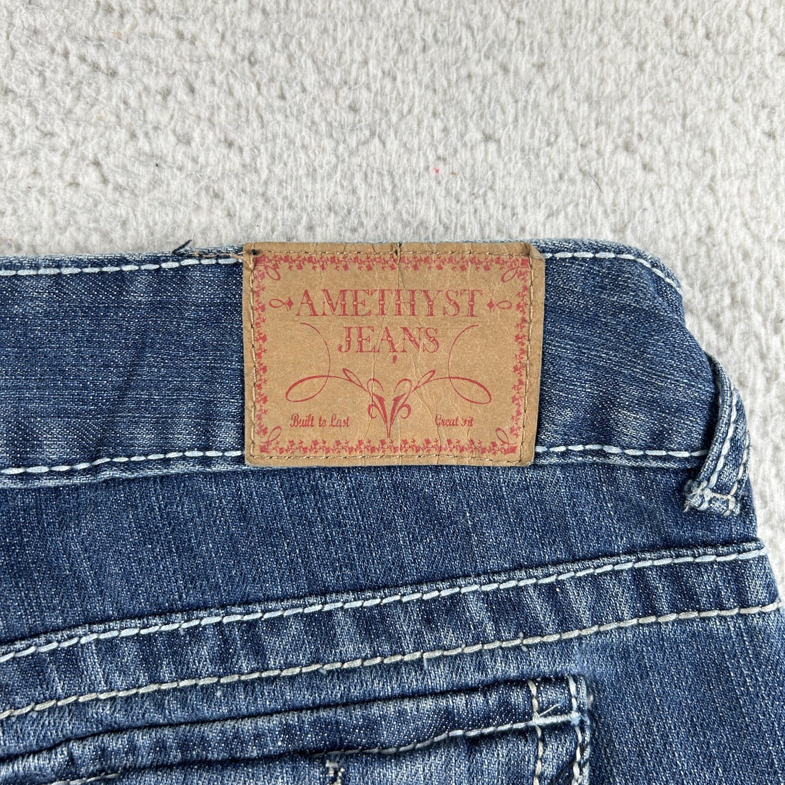 Vintage Amethyst Jeans Womens 11 Medium Wash Distressed Bootcut Low Rise Y2K