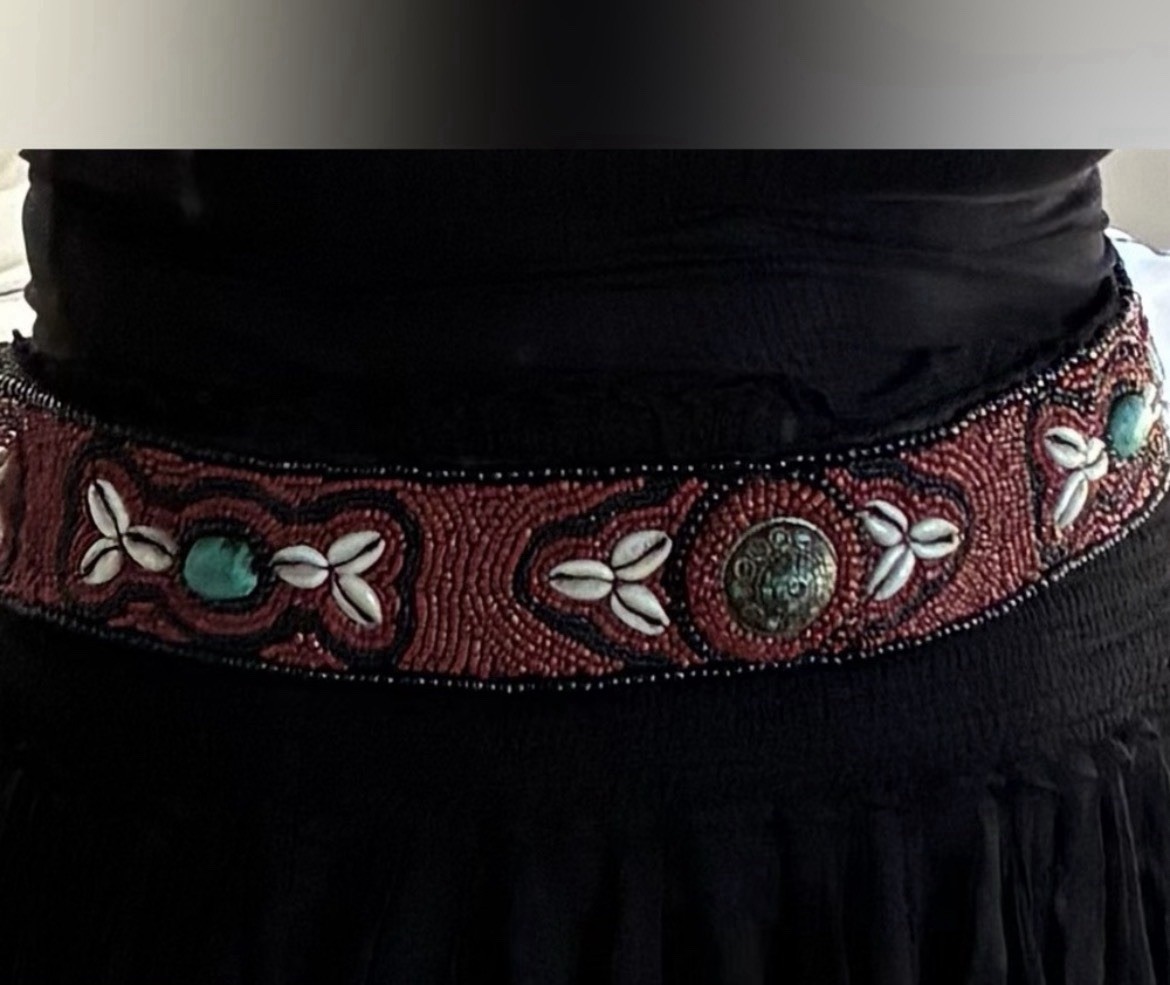 Vintage 1970’s Embellished Ladakh Turquoise Cowry Shell Coral Beaded Boho Belt
