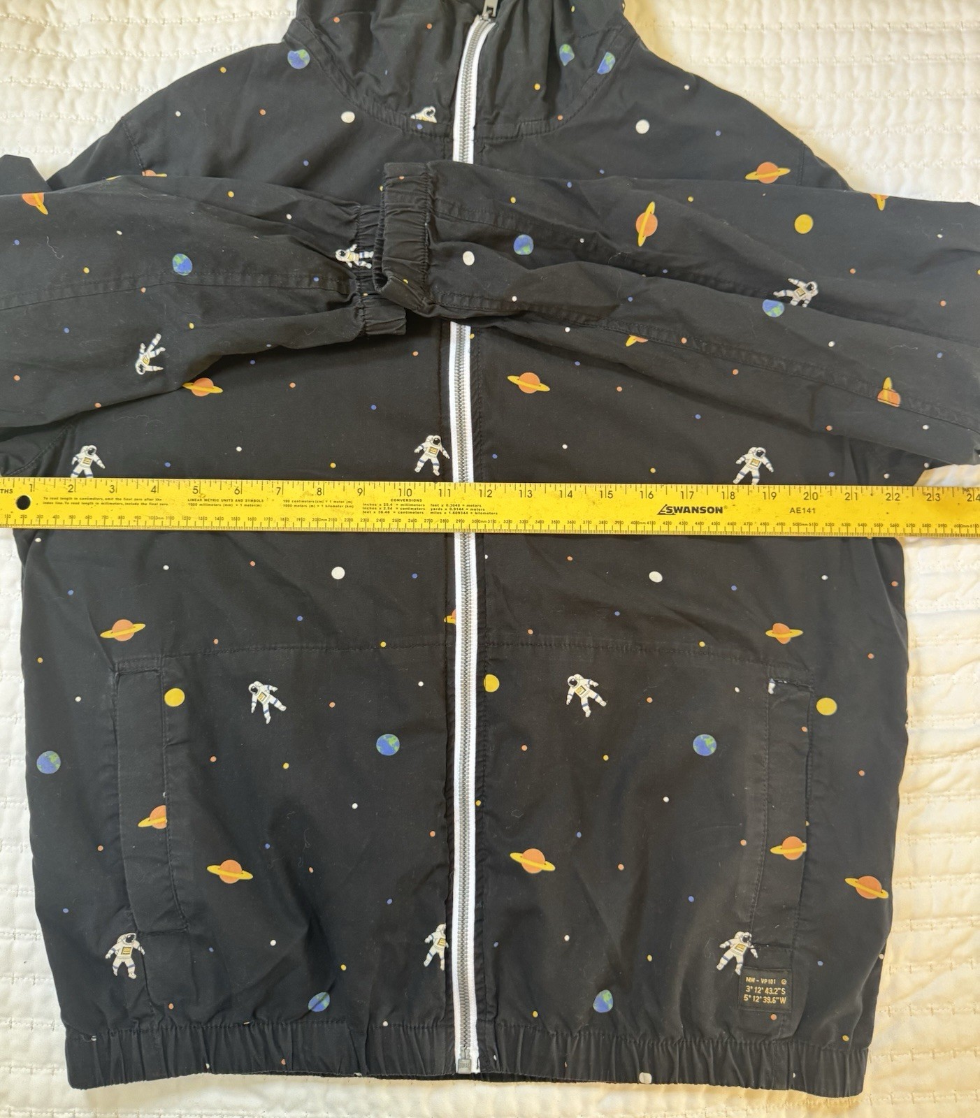 Denim & Flowers Full Zip Hoodie Jacket Sz M Planets & Astronauts Pockets