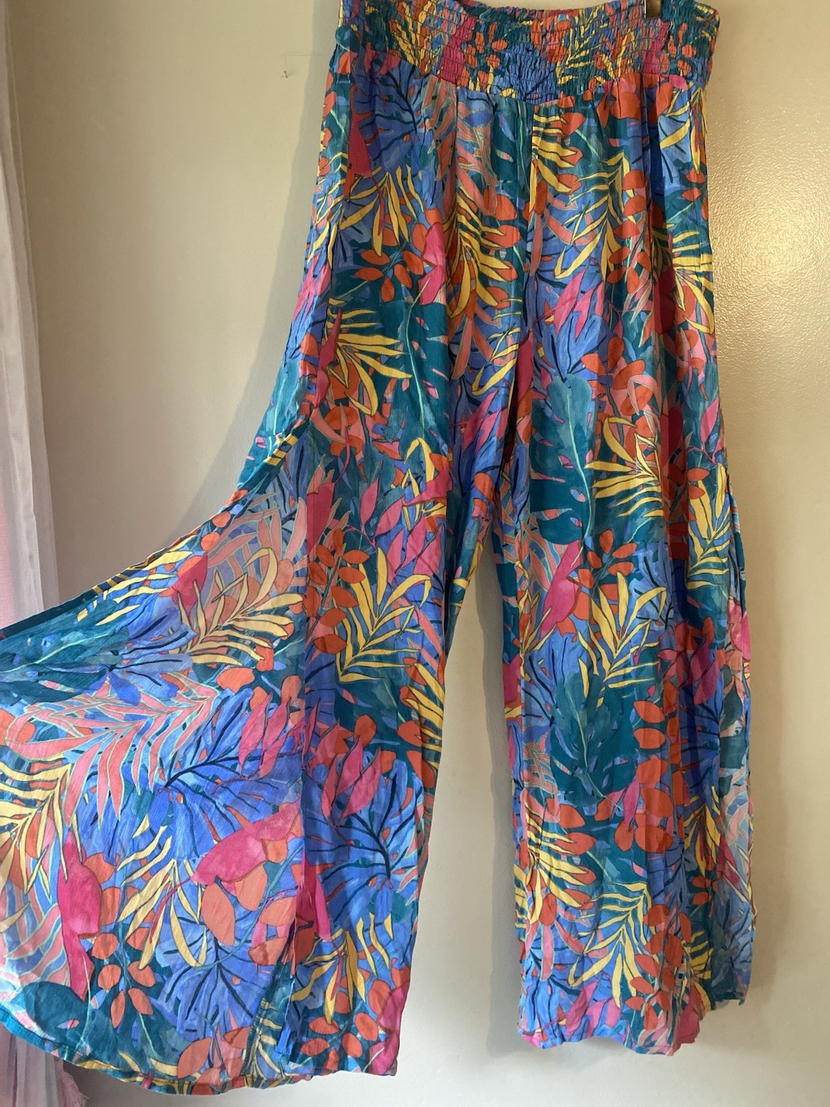 Kona Sol Light Flowy Boho Pants, Cover Up, Beach, Pool, Tropical, Size L