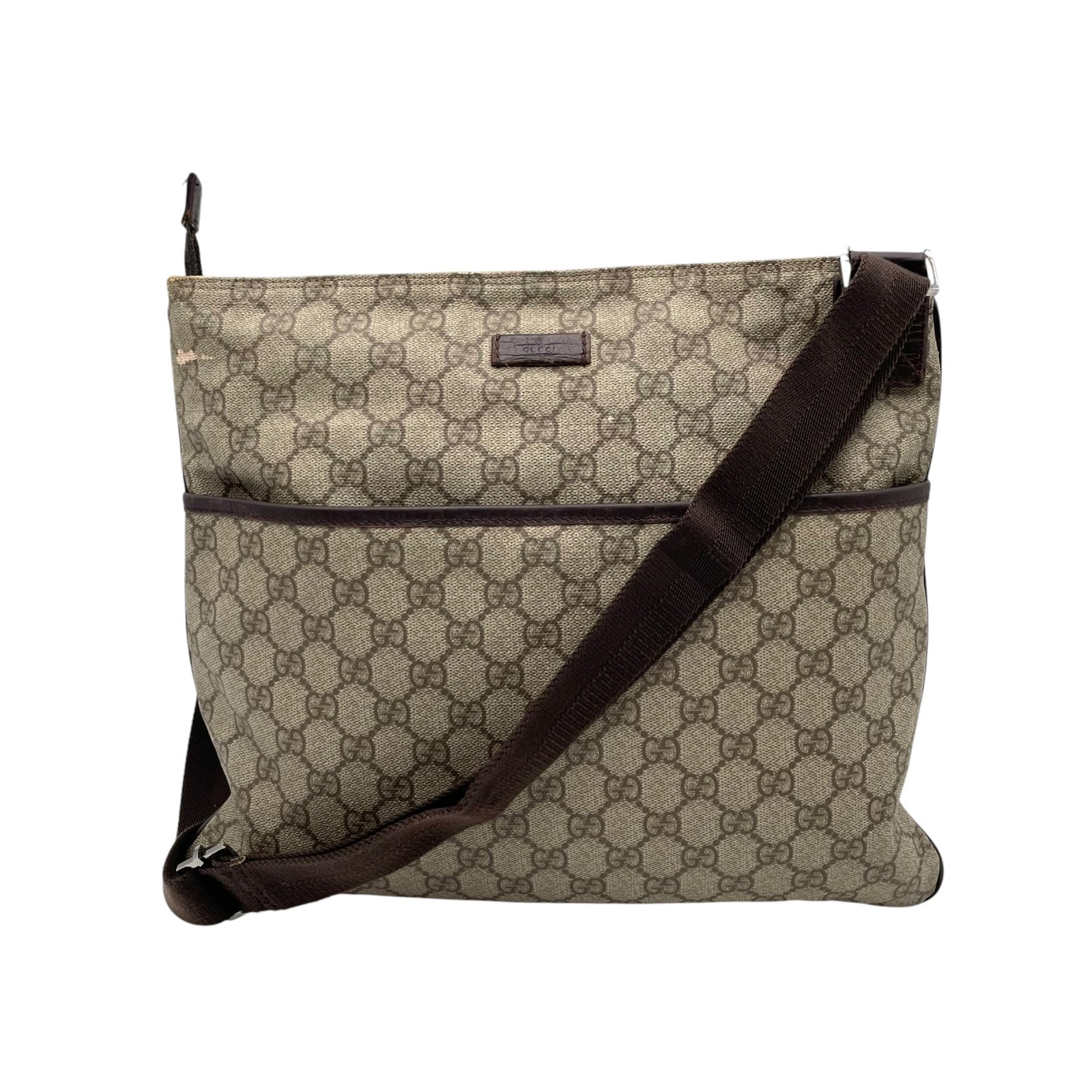 Authentic GUCCI GG Supreme Shoulder Bag PVC Leather Beige Brown Classic Men