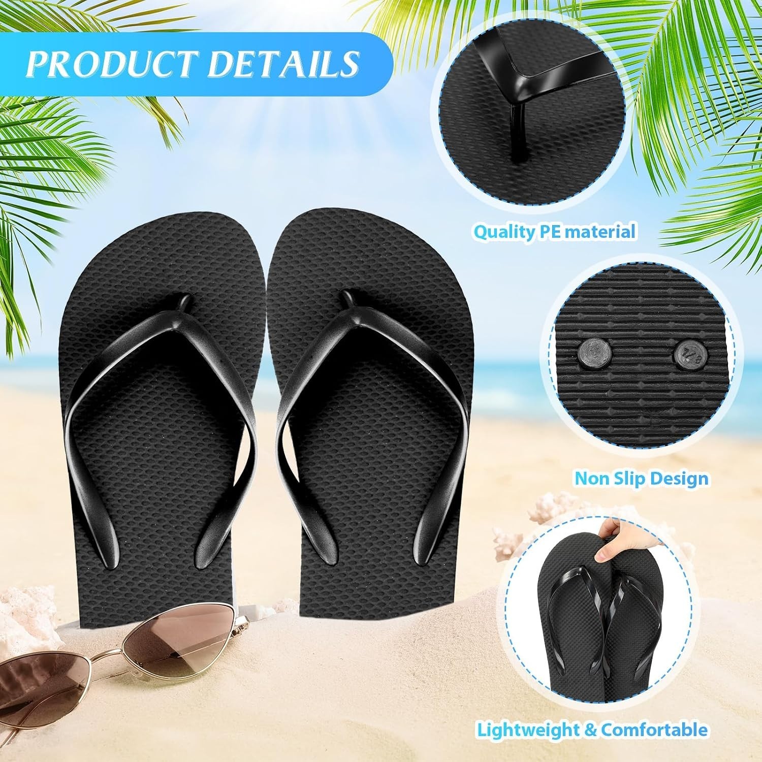 72 Pairs Flip Flops Bulk for Wedding Assorted Size Sandals Pack Casual Slippers