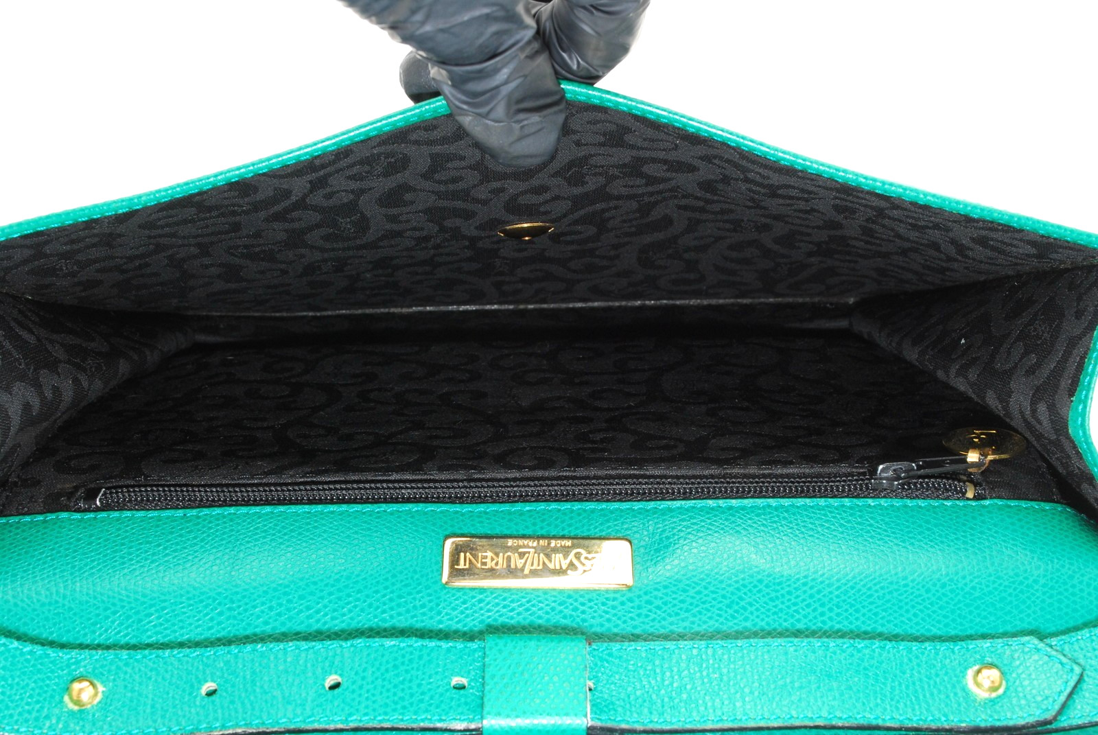 Read‼ Yves Saint Laurent Shoulder Bag Arabesque Leather Green YSL
