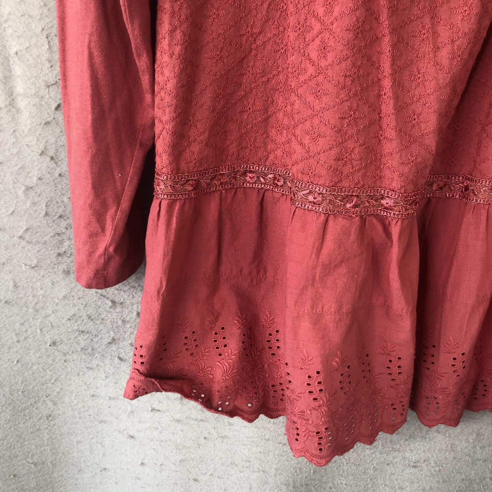 LOGO Lavish Top Womens M Pink Embroidered Feminine Boho Eyelet Peplum Festival