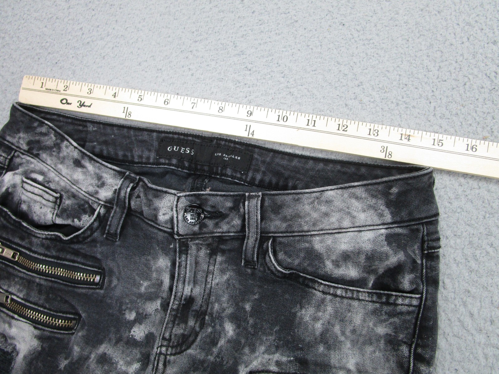 Guess Jeans Mens 30 Black Gray Acid Wash Cargo Skinny Moto Zipper Distressed