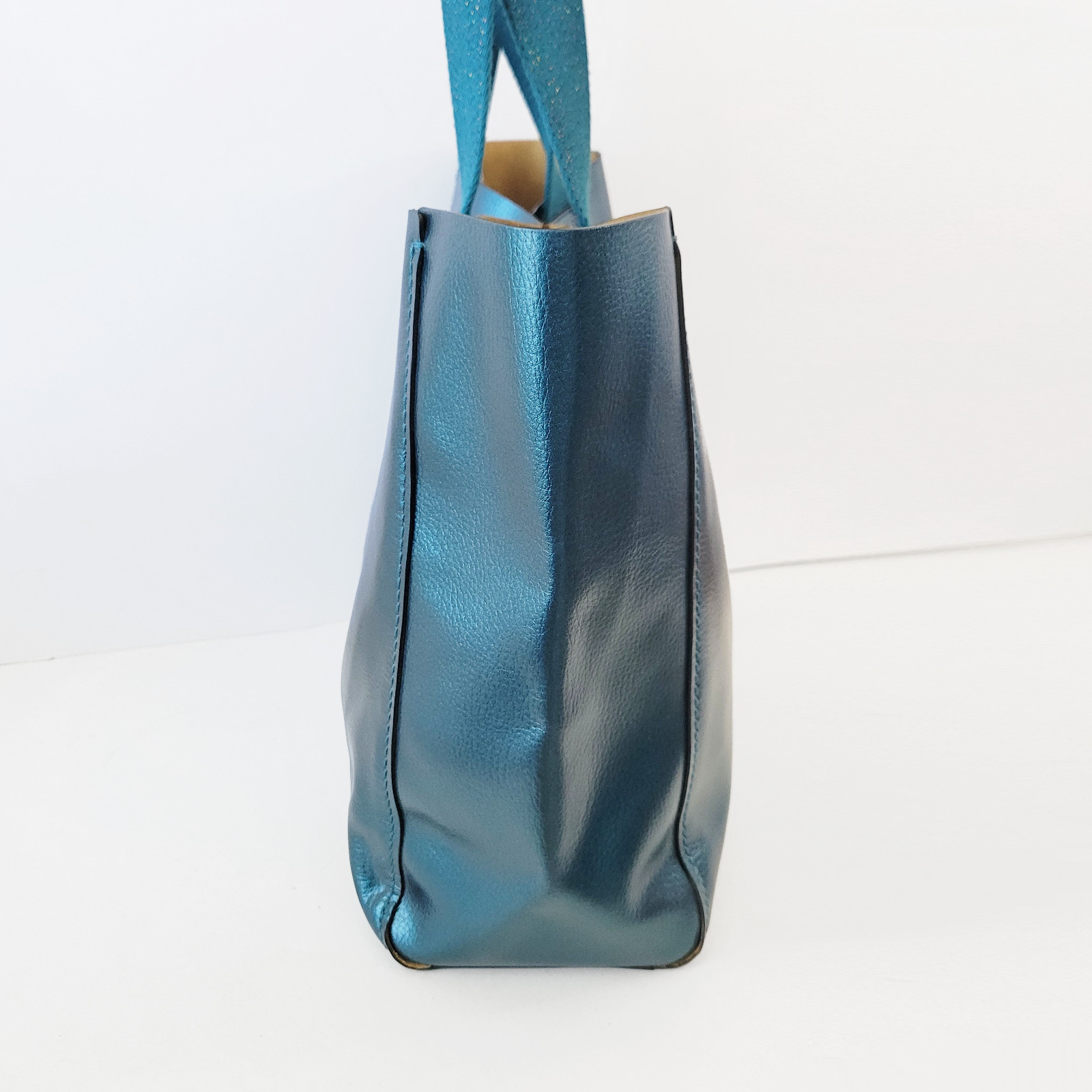 Coach Metallic LARGE DERBY Tote Bag Dark Teal Green Leather F59388 NEW msrp $350