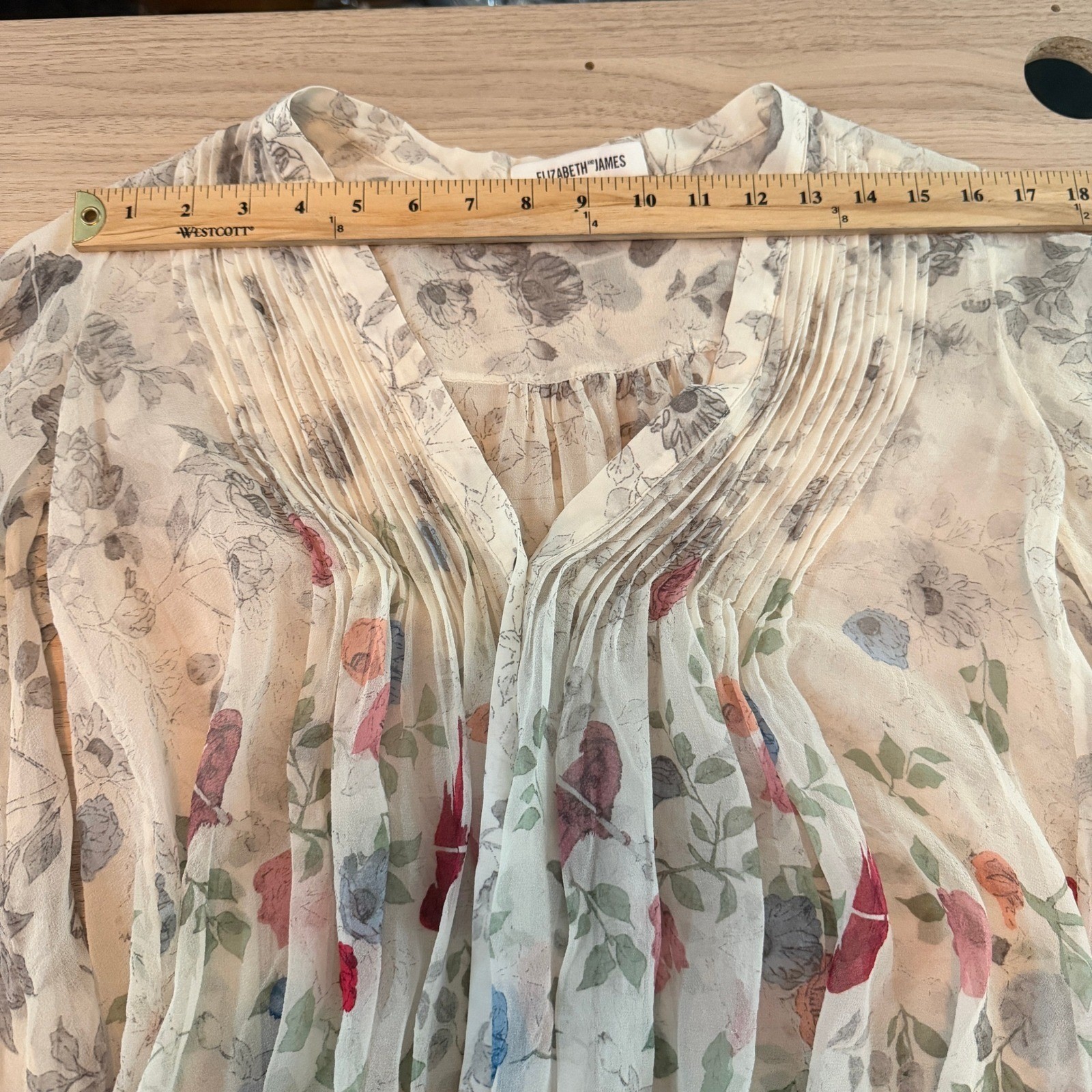 Elizabeth and James Bird Print Silk Blouse Cream XS Excellent Whimsy Twee Boho
