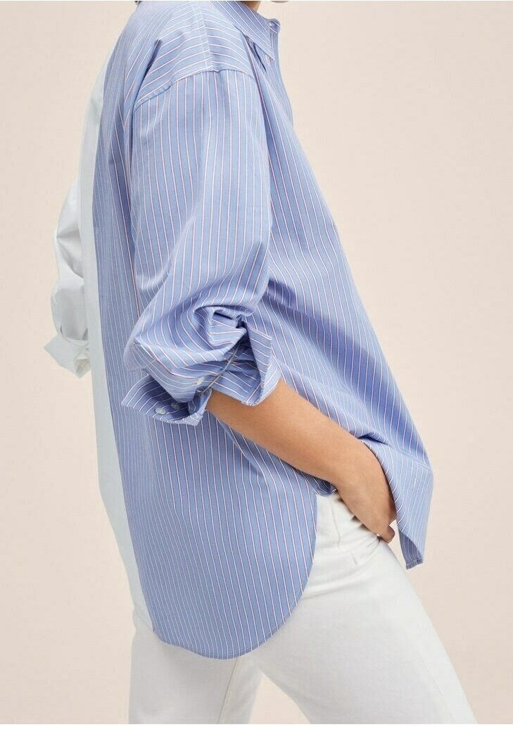 Mango Women’s White and Striped Blue 100% Cotton Shirt