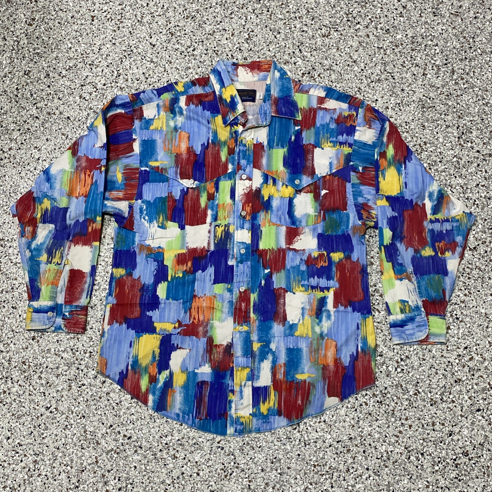 VTG Panhandle Slim Colorful Brushpopper Western 90s Cowboy Rodeo Shirt Sz L USA