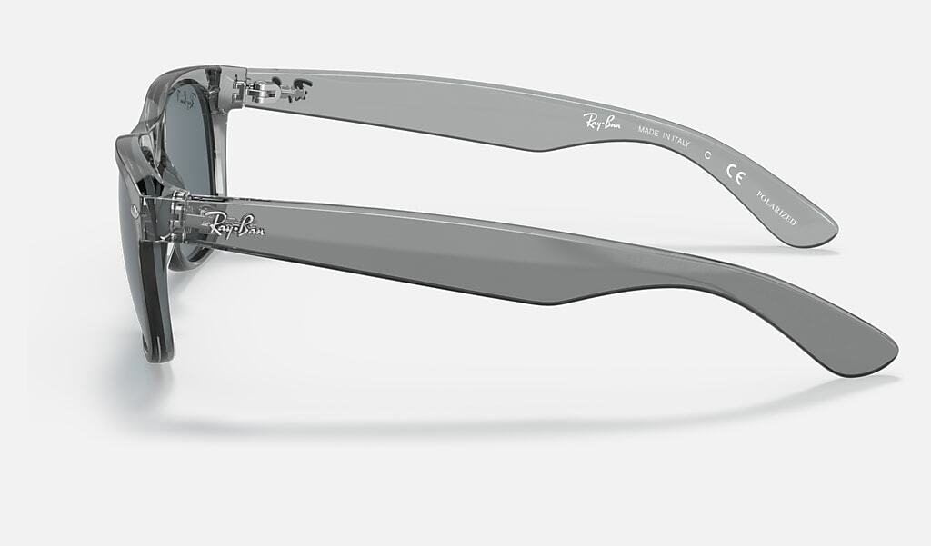 RayBan New Wayfarer Classic Transparent Grey/Dark Blue Polarized 55mm Sunglasses