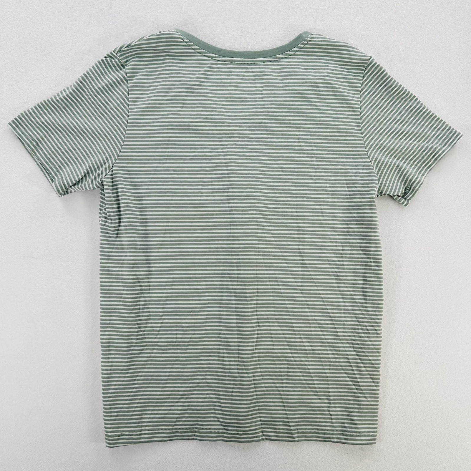 Lands End Shirt Womens Small Green White Stripe Supima V Neck Tee Cotton NEW